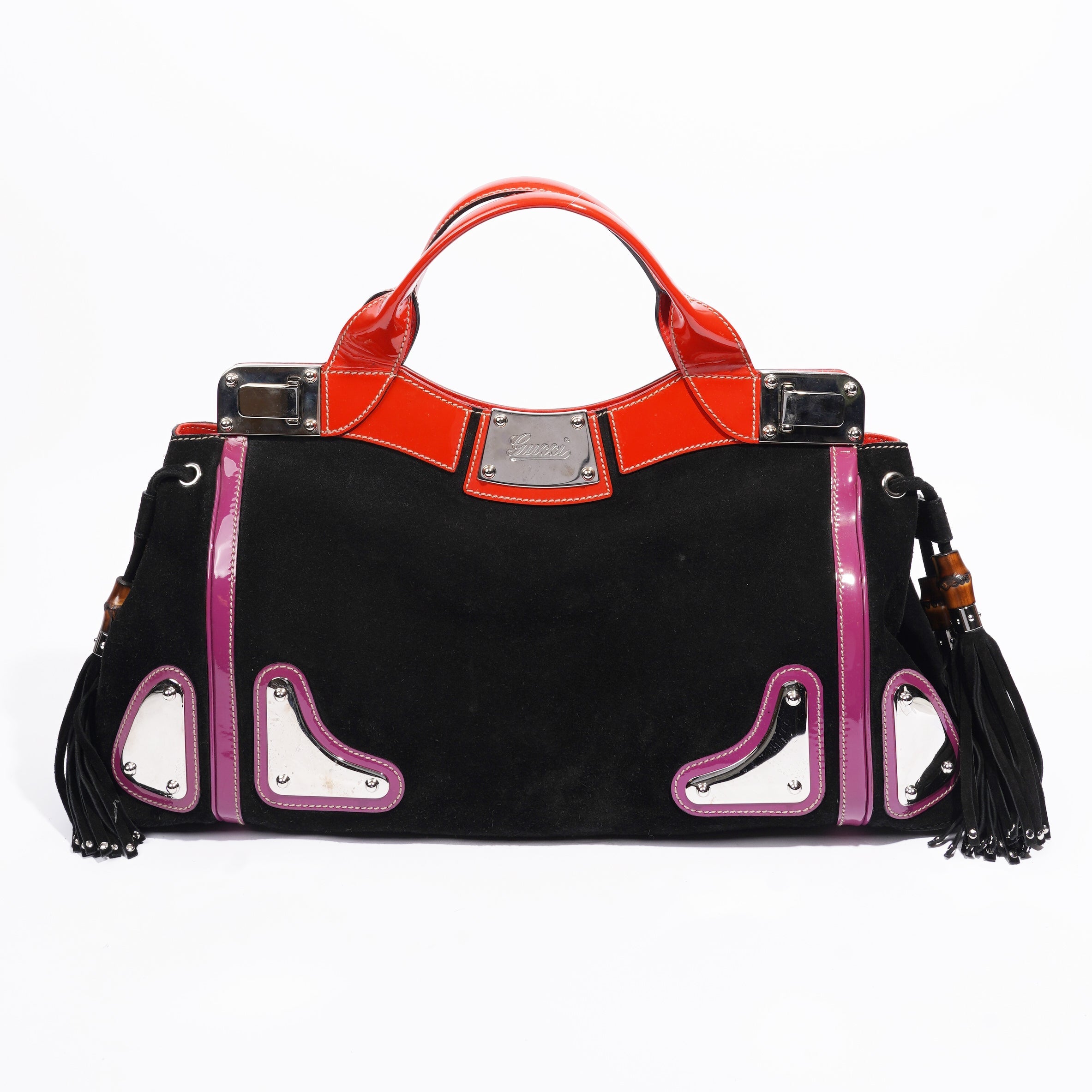 Gucci Race Tote Black / Purple / Red Suede Medium
