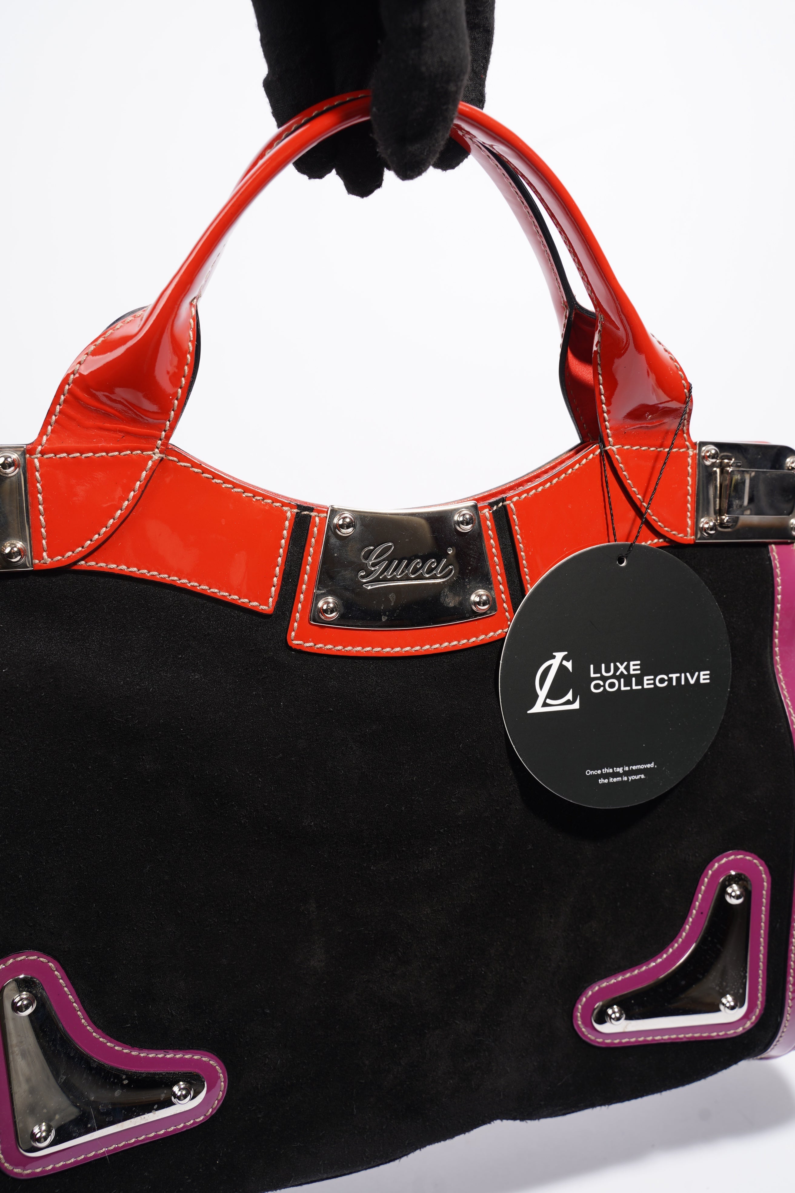 Gucci Race Tote Black / Purple / Red Suede Medium