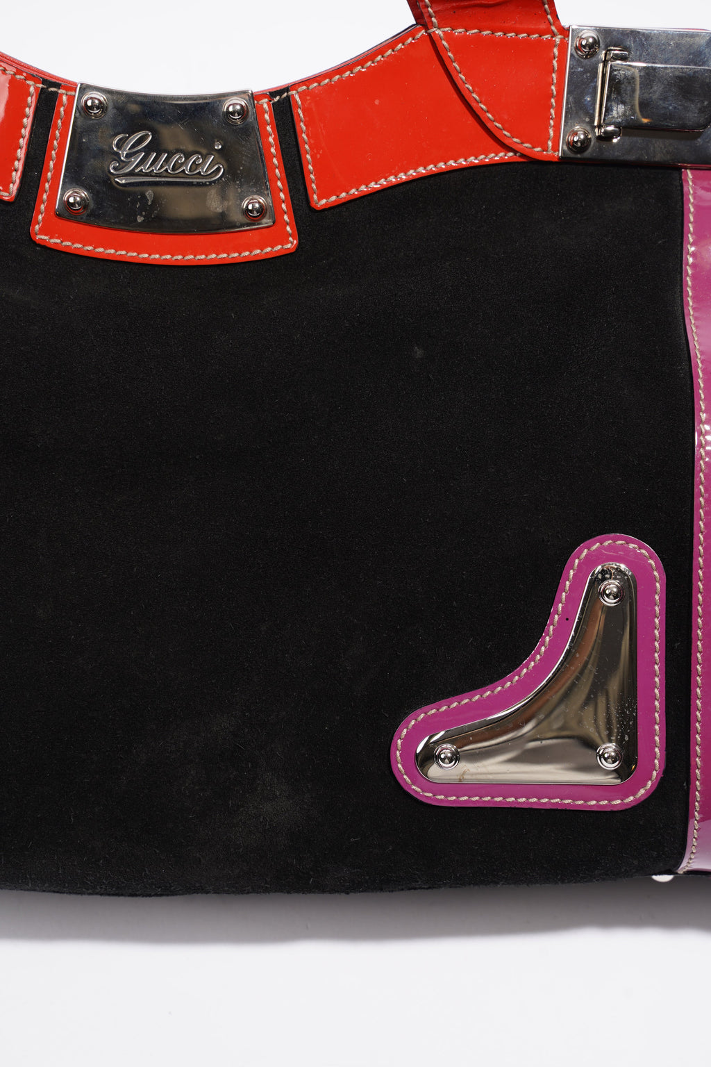 Gucci Race Tote Black / Purple / Red Suede Medium