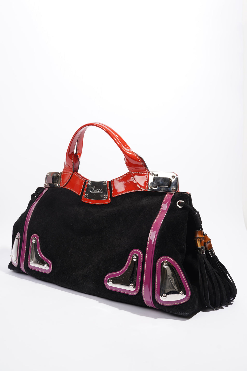 Gucci Race Tote Black / Purple / Red Suede Medium