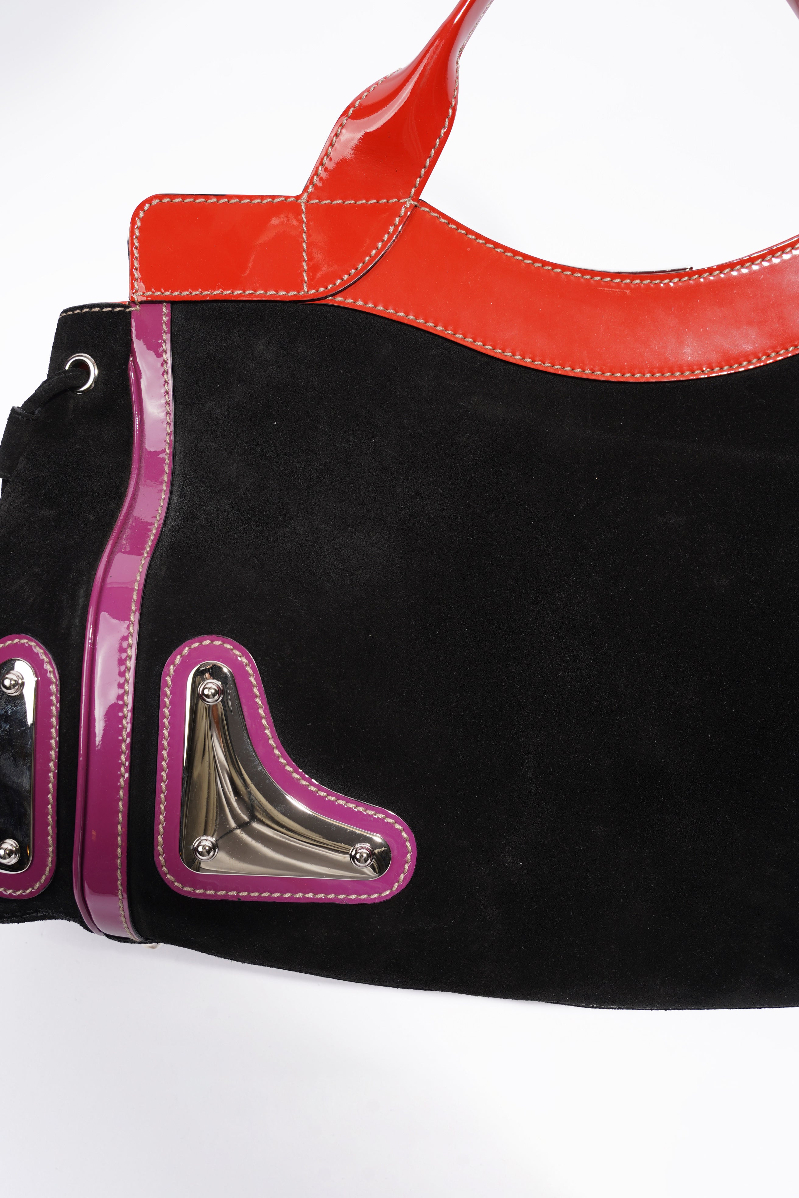 Gucci Race Tote Black / Purple / Red Suede Medium