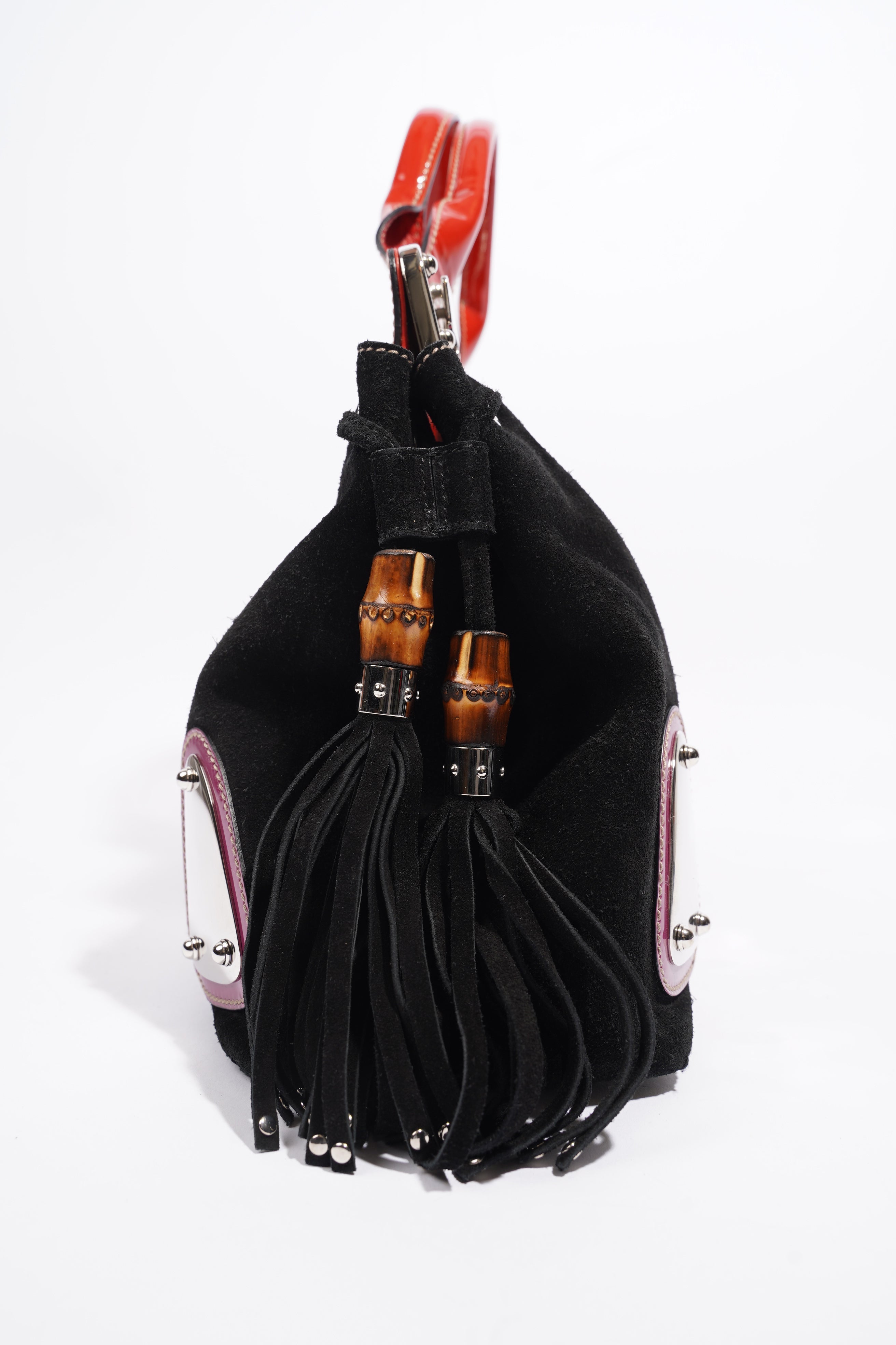 Gucci Race Tote Black / Purple / Red Suede Medium