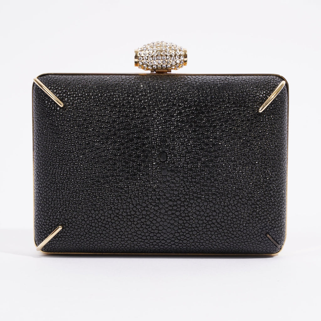 Saint Laurent Crystal Box Clutch Black / Gold Leather