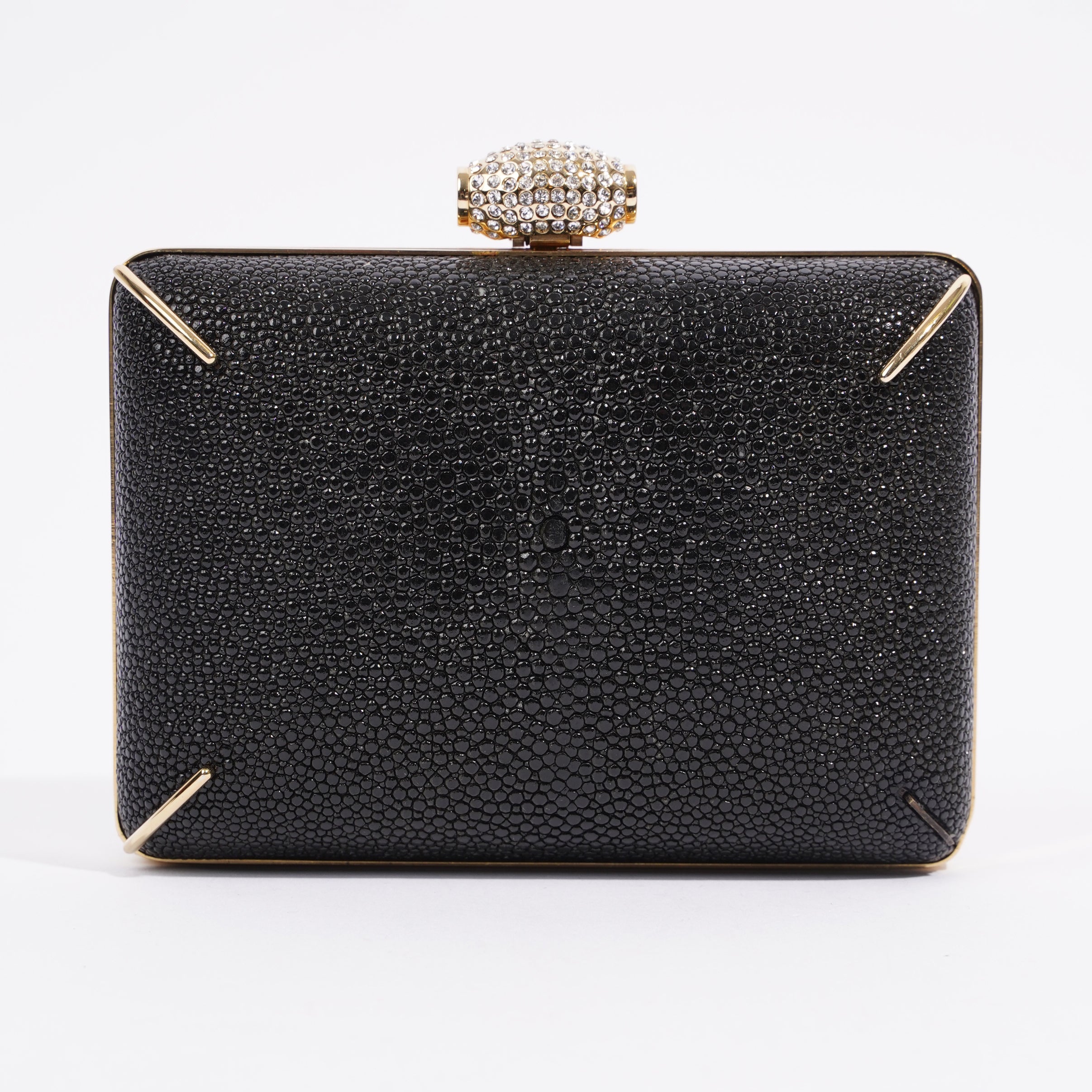Saint Laurent Crystal Box Clutch Black / Gold Leather