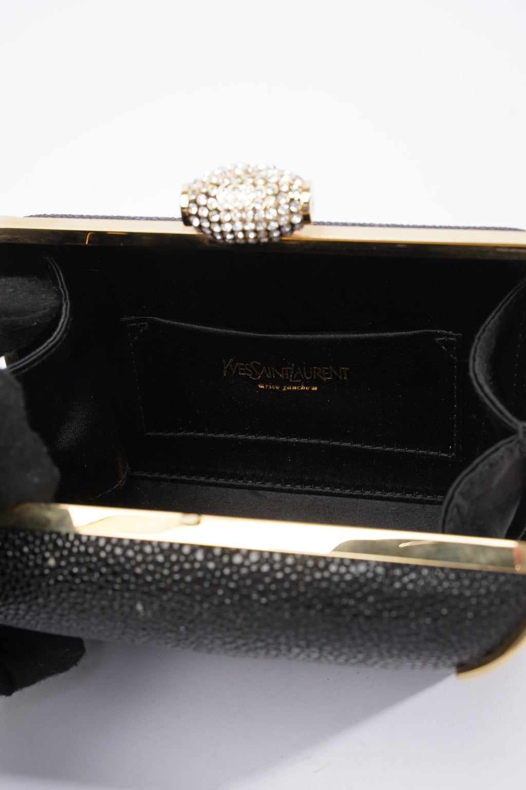 Saint Laurent Crystal Box Clutch Black / Gold Leather