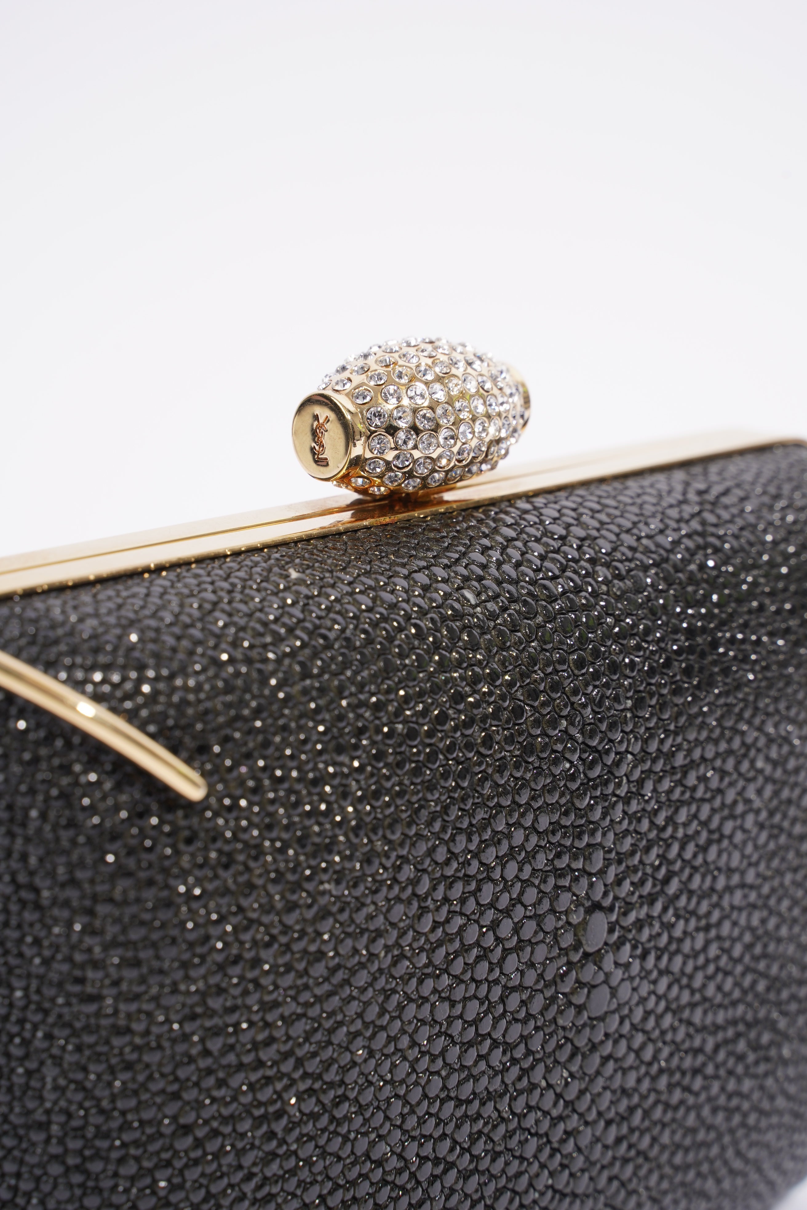 Saint Laurent Crystal Box Clutch Black / Gold Leather