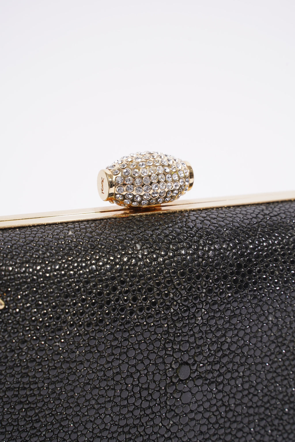 Saint Laurent Crystal Box Clutch Black / Gold Leather