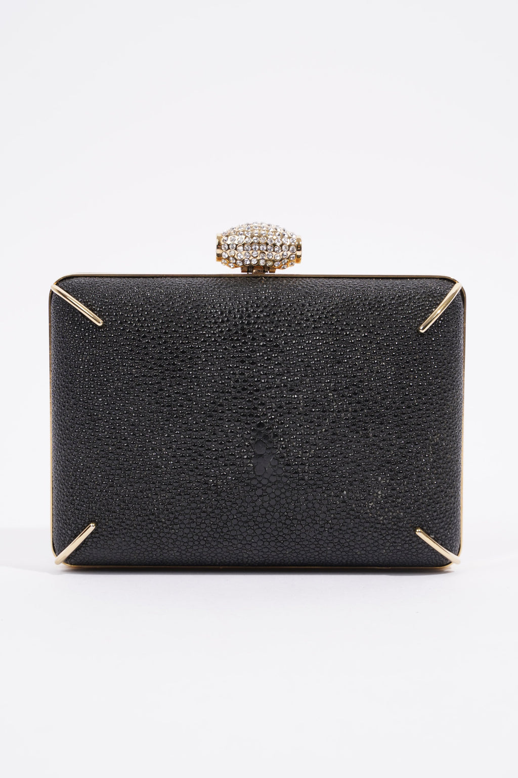 Saint Laurent Crystal Box Clutch Black / Gold Leather