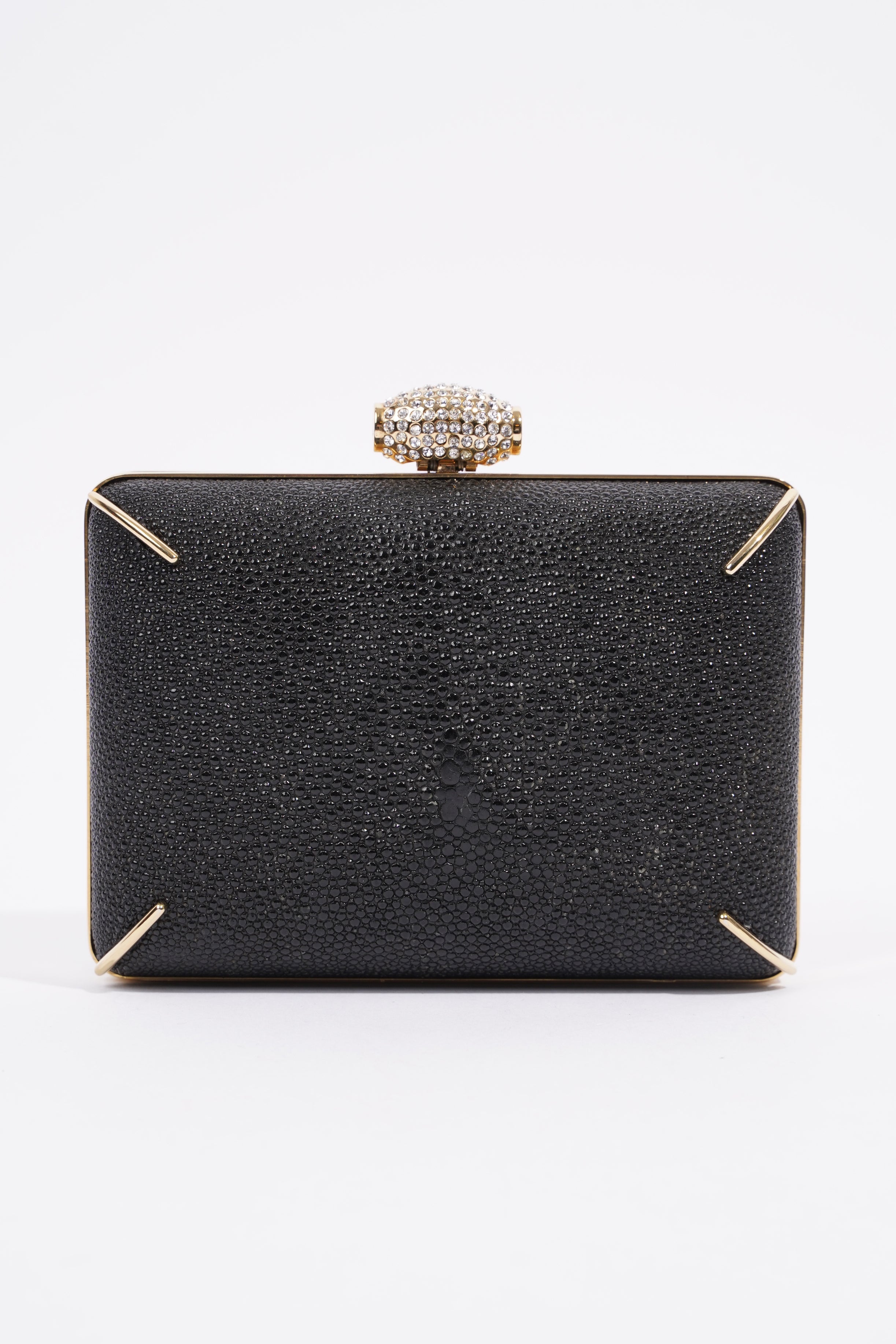 Saint Laurent Crystal Box Clutch Black / Gold Leather