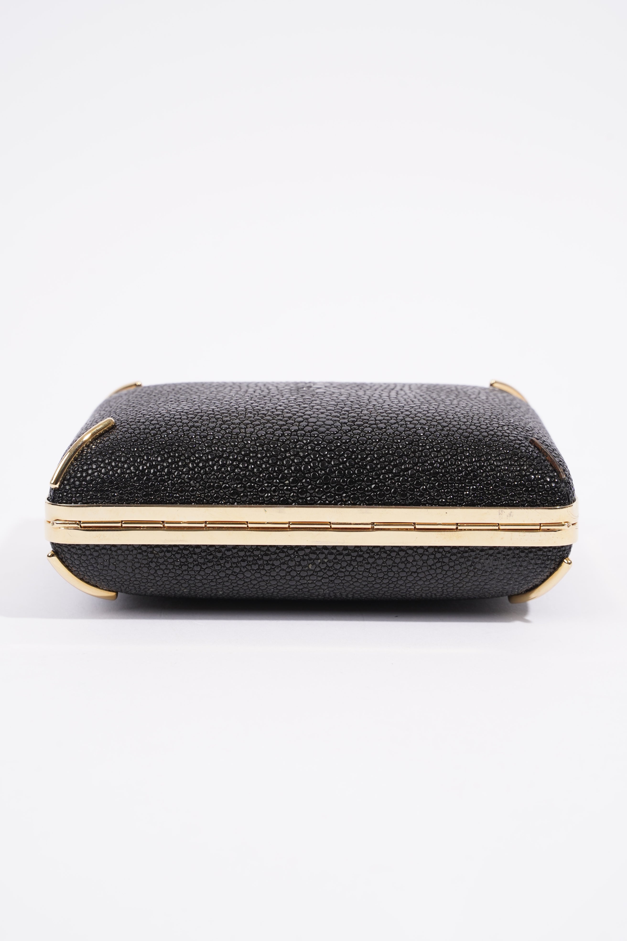 Saint Laurent Crystal Box Clutch Black / Gold Leather