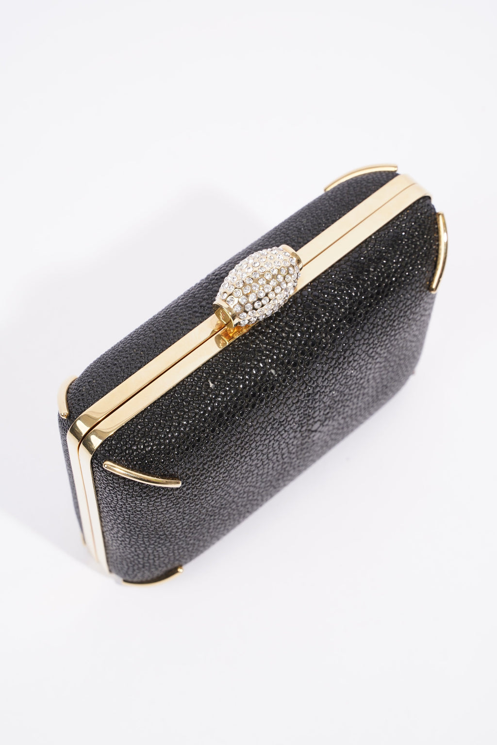 Saint Laurent Crystal Box Clutch Black / Gold Leather