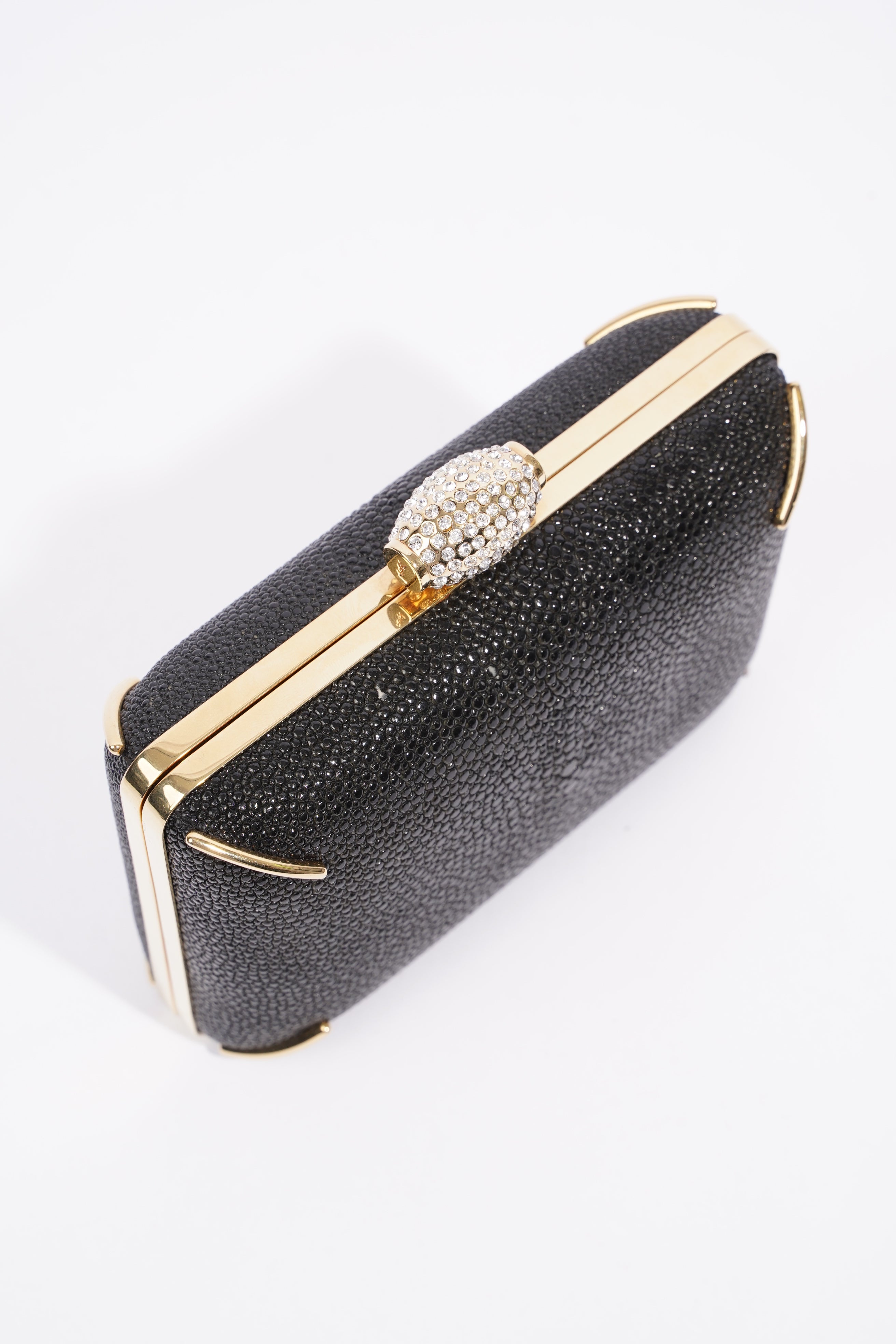 Saint Laurent Crystal Box Clutch Black / Gold Leather