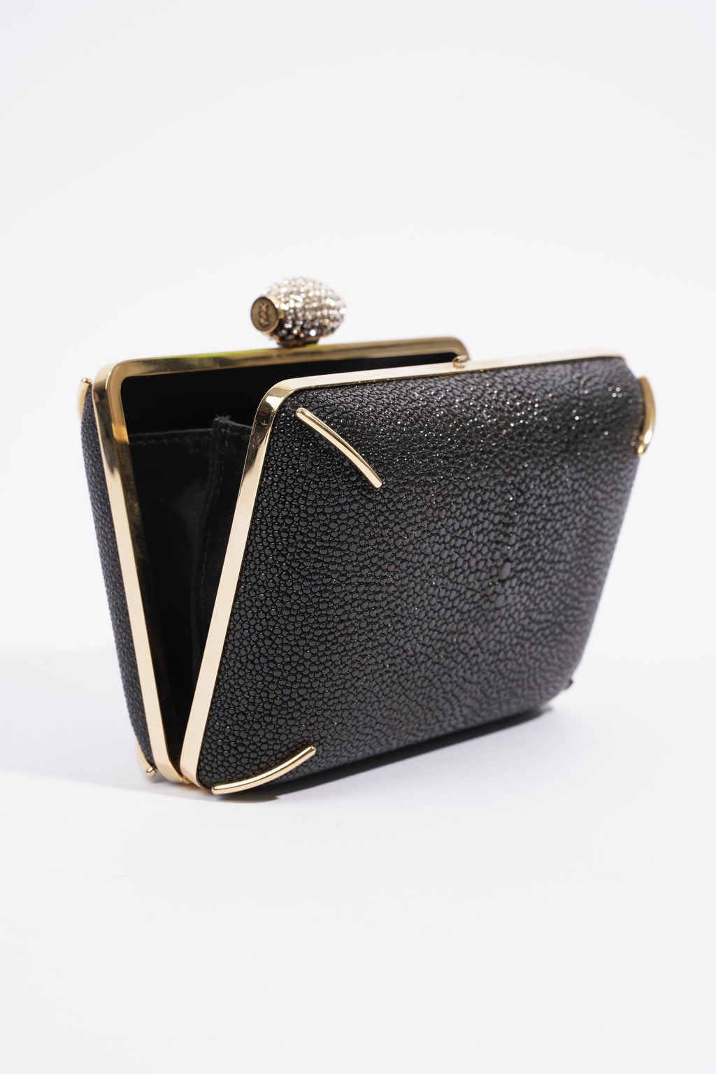 Saint Laurent Crystal Box Clutch Black / Gold Leather