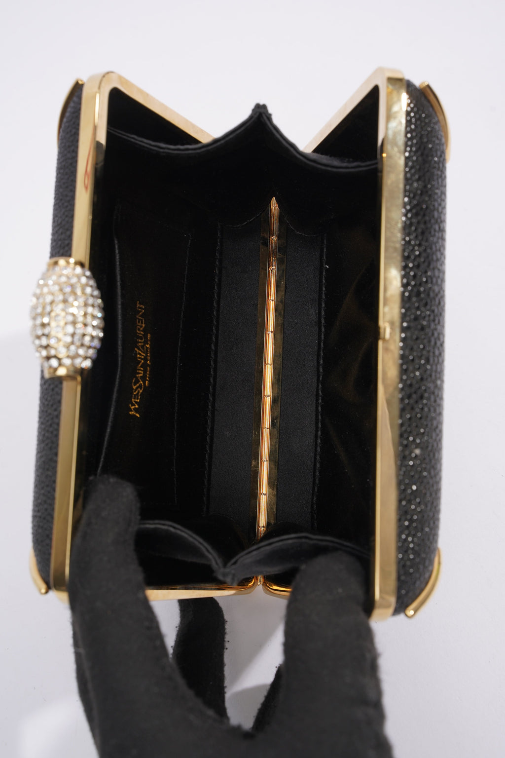 Saint Laurent Crystal Box Clutch Black / Gold Leather