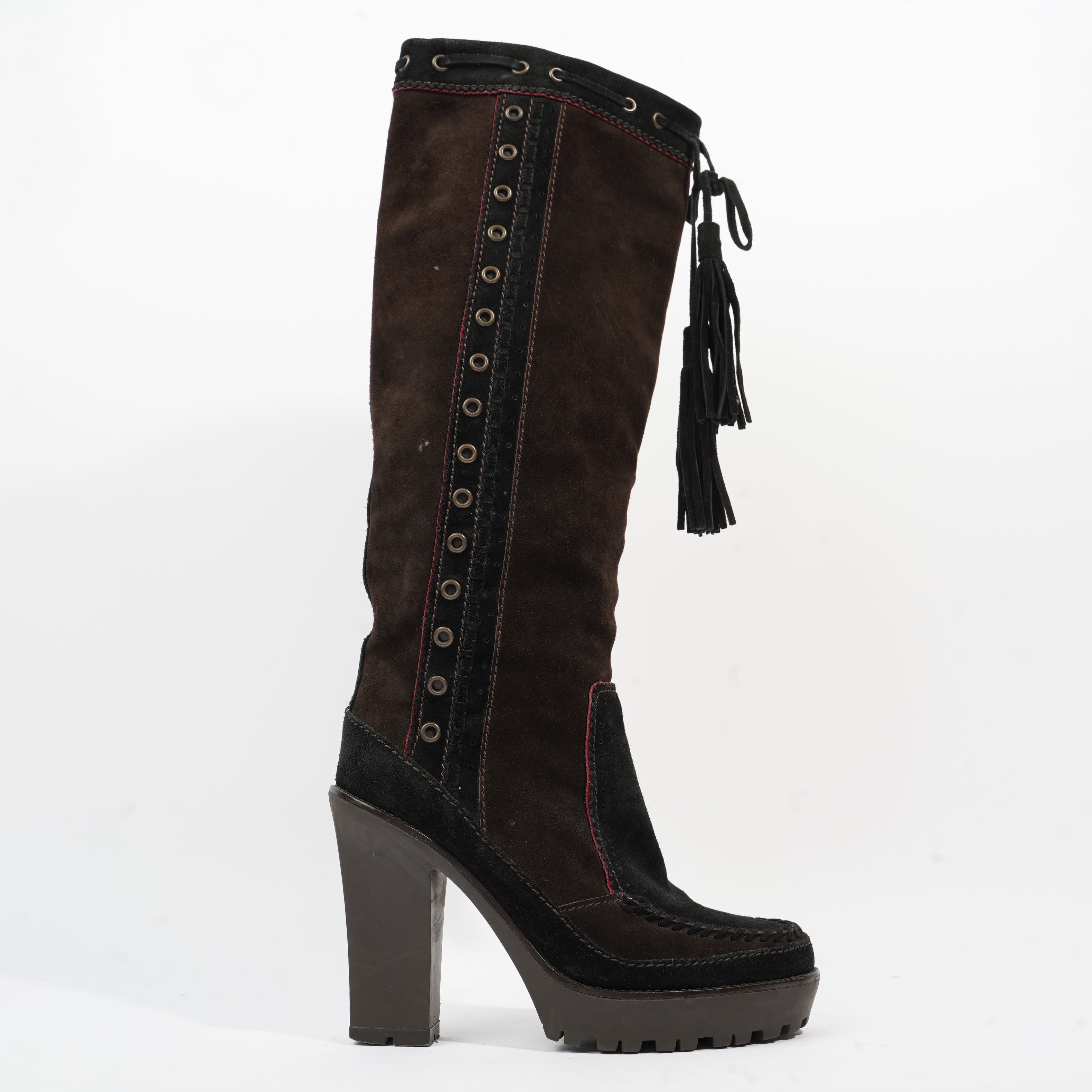 Saint Laurent Block Heel Boot Brown / Black Suede EU 38 UK 5