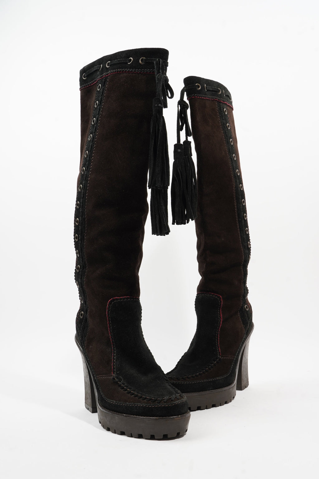 Saint Laurent Block Heel Boot Brown / Black Suede EU 38 UK 5