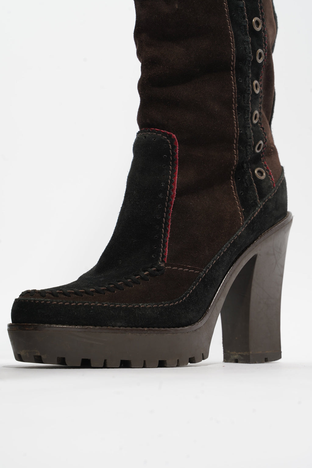 Saint Laurent Block Heel Boot Brown / Black Suede EU 38 UK 5