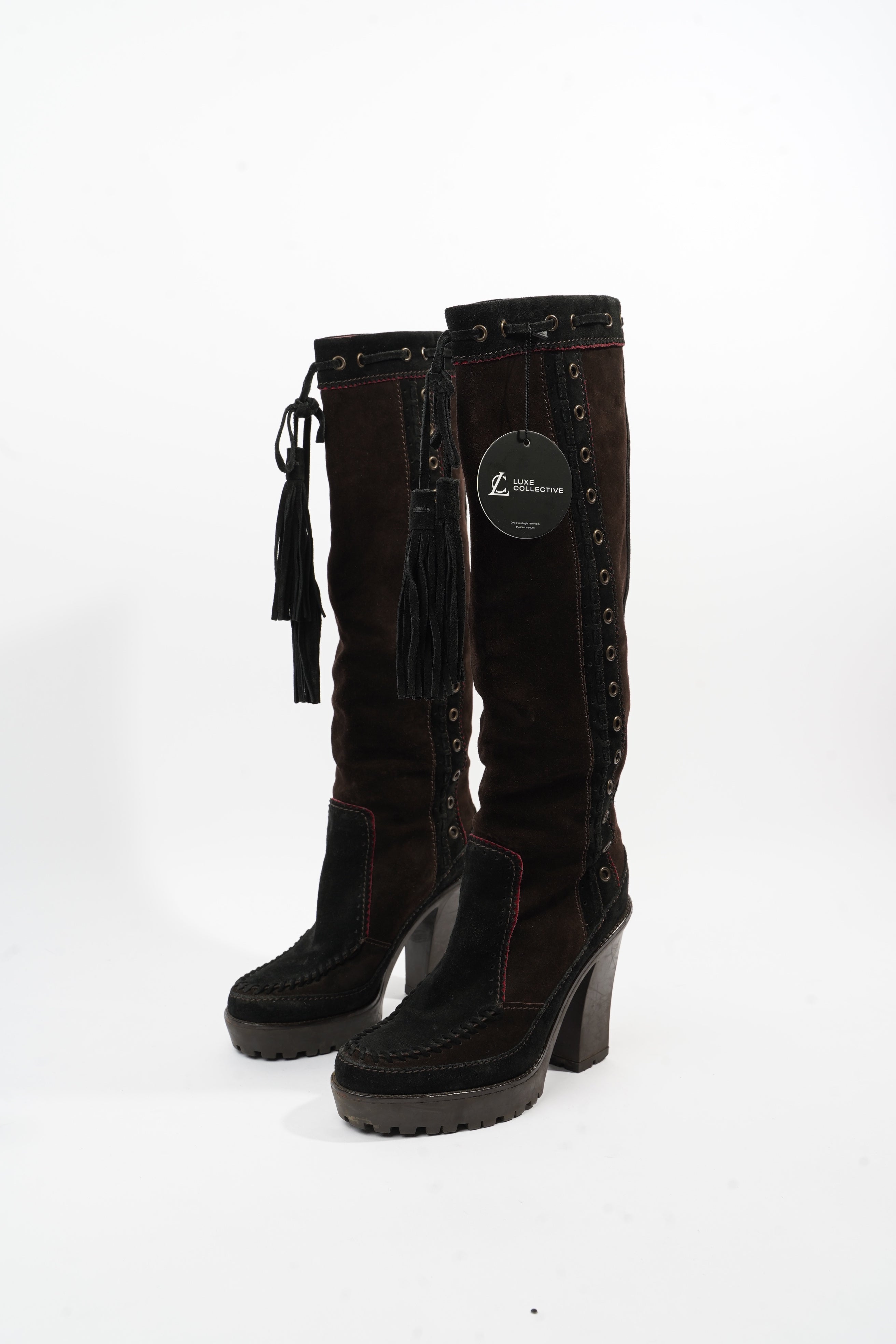 Saint Laurent Block Heel Boot Brown / Black Suede EU 38 UK 5