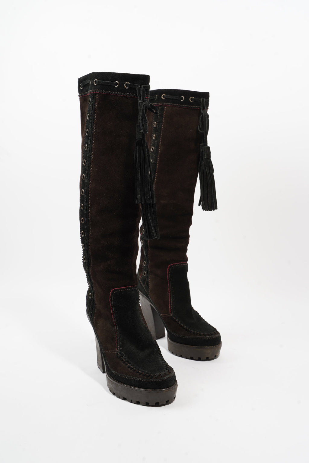 Saint Laurent Block Heel Boot Brown / Black Suede EU 38 UK 5
