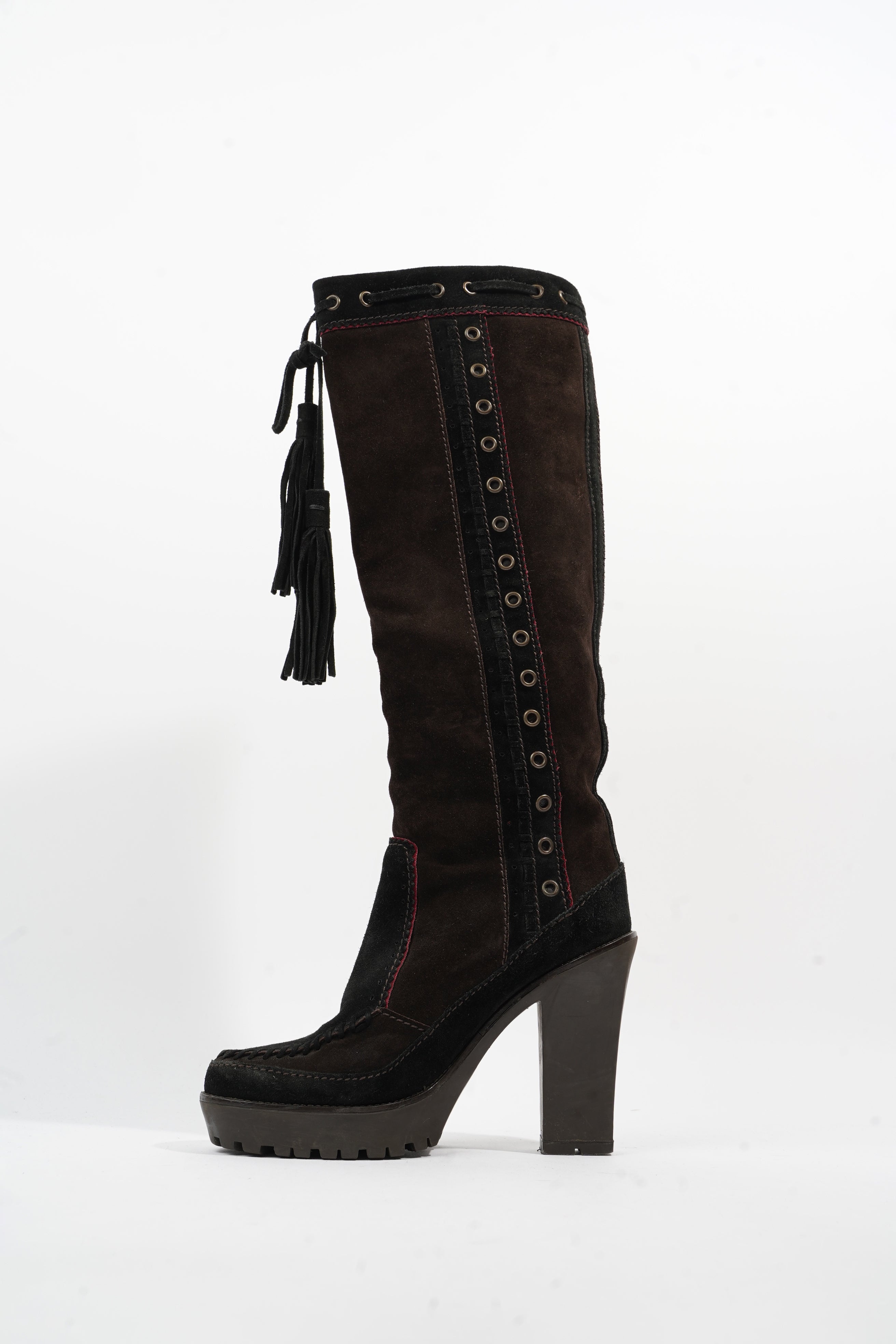 Saint Laurent Block Heel Boot Brown / Black Suede EU 38 UK 5