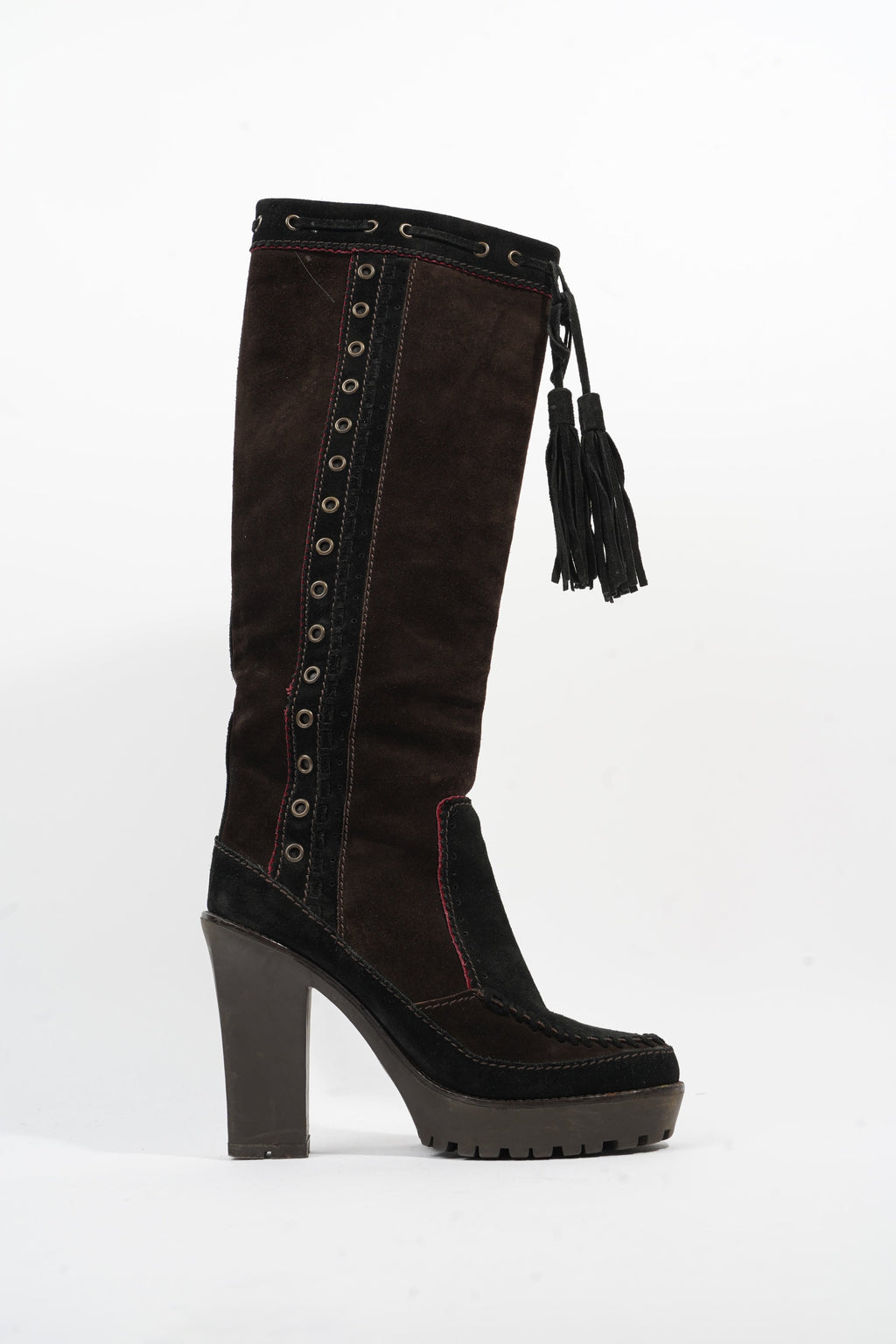 Saint Laurent Block Heel Boot Brown / Black Suede EU 38 UK 5
