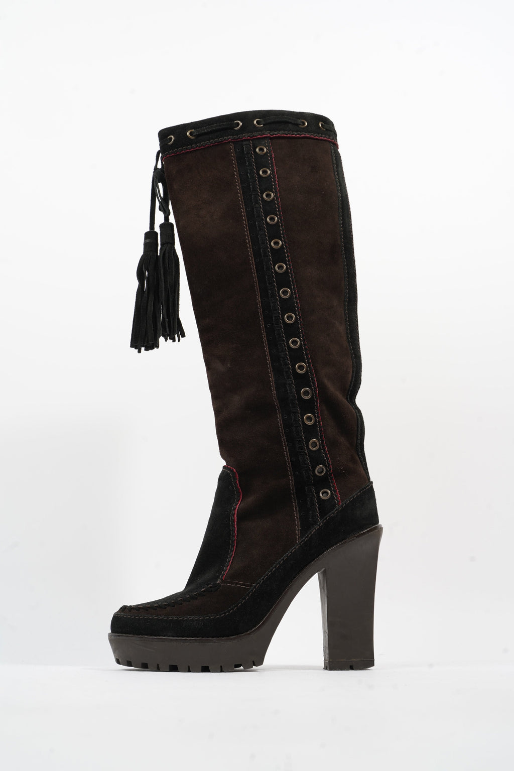 Saint Laurent Block Heel Boot Brown / Black Suede EU 38 UK 5