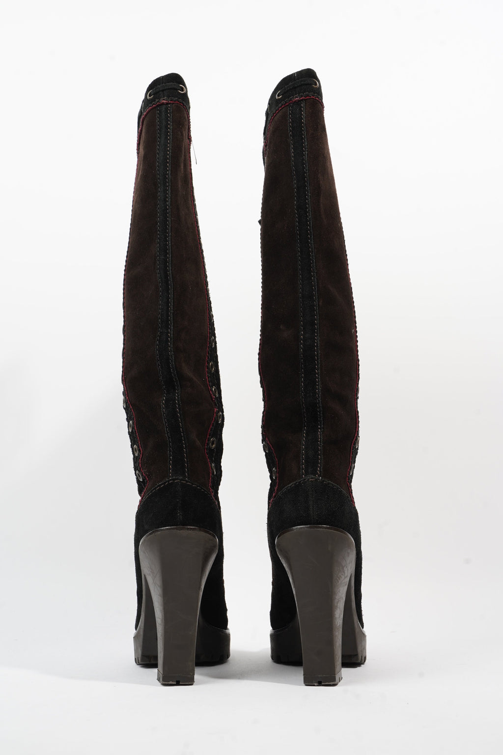 Saint Laurent Block Heel Boot Brown / Black Suede EU 38 UK 5