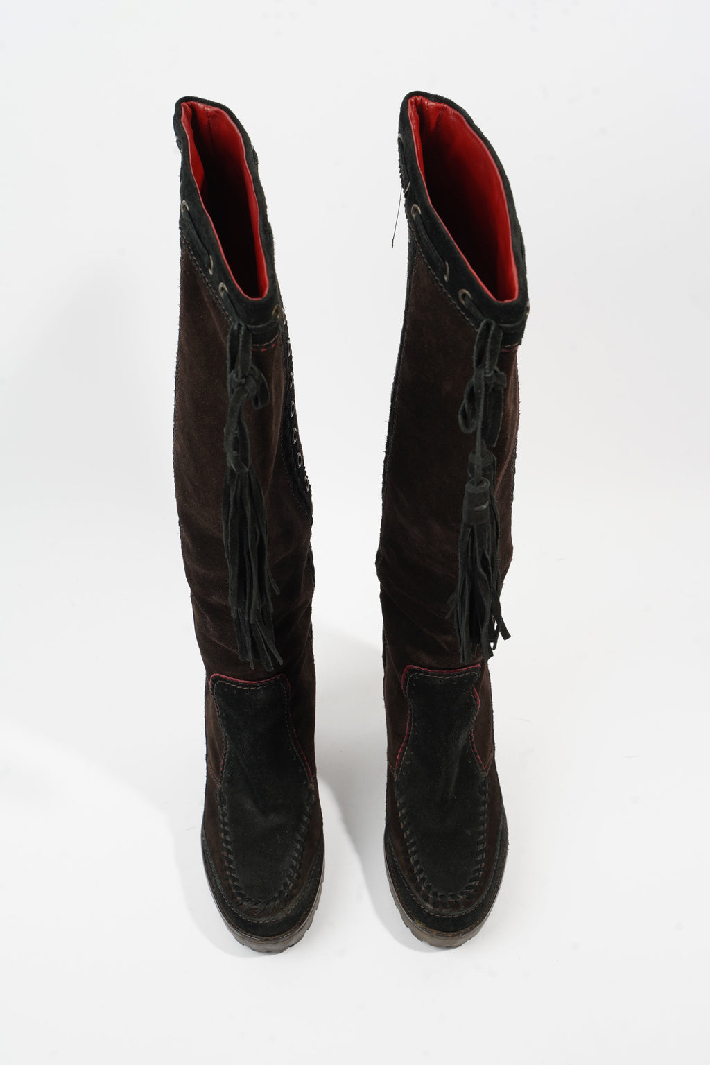 Saint Laurent Block Heel Boot Brown / Black Suede EU 38 UK 5