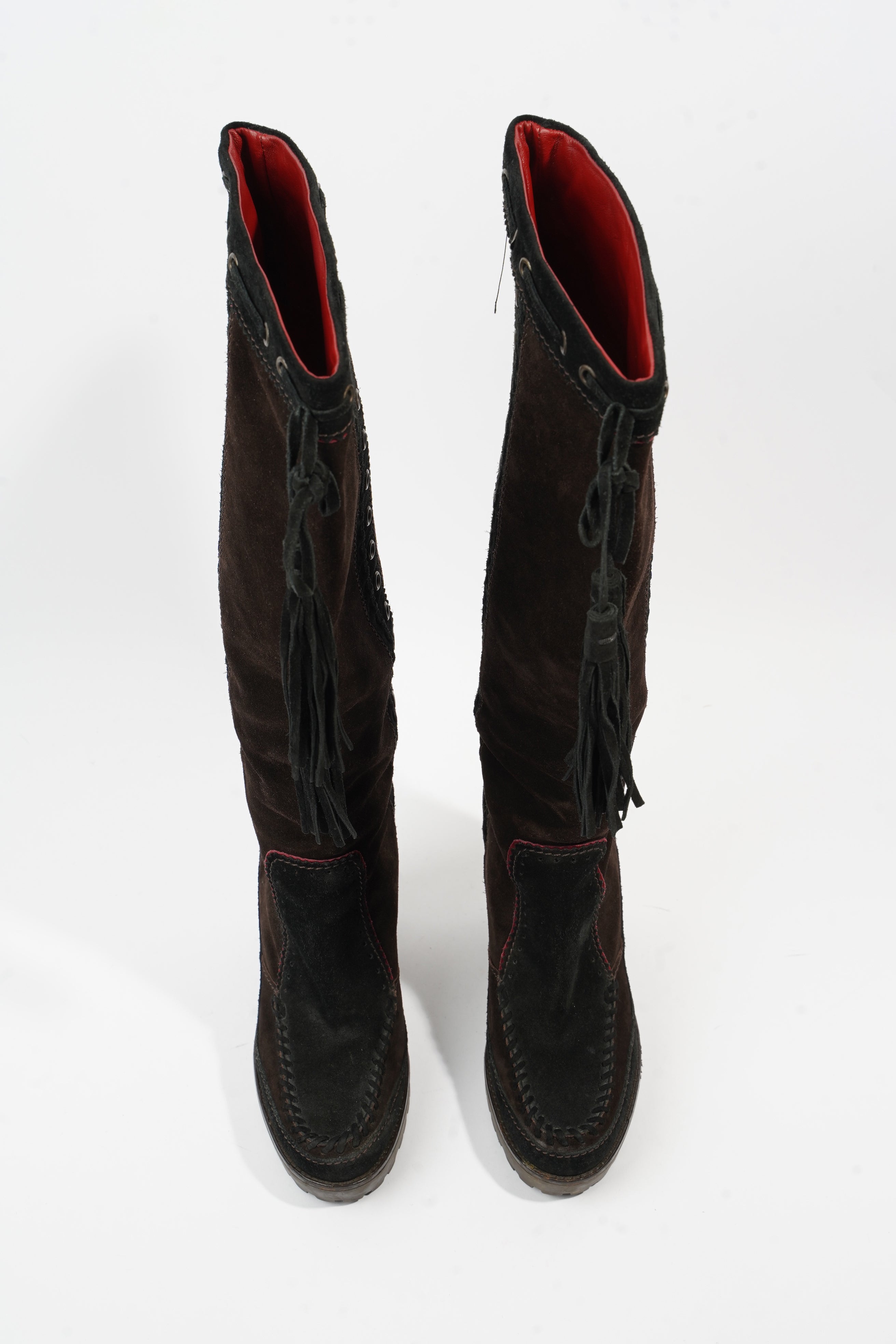 Saint Laurent Block Heel Boot Brown / Black Suede EU 38 UK 5
