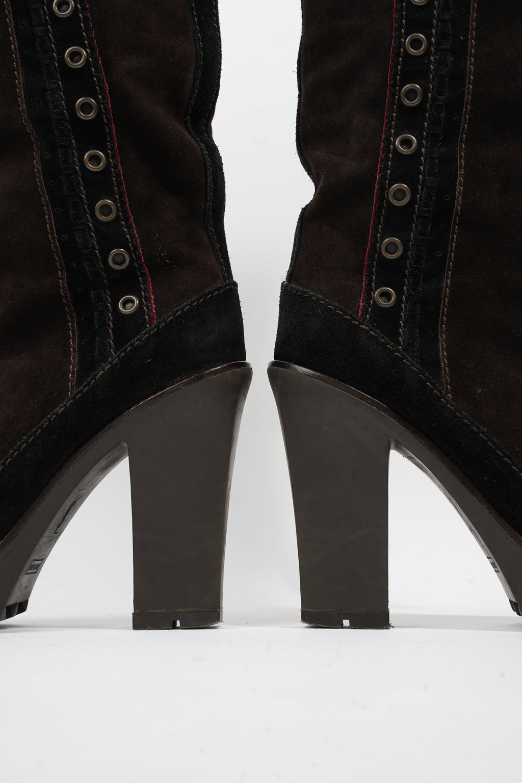 Saint Laurent Block Heel Boot Brown / Black Suede EU 38 UK 5