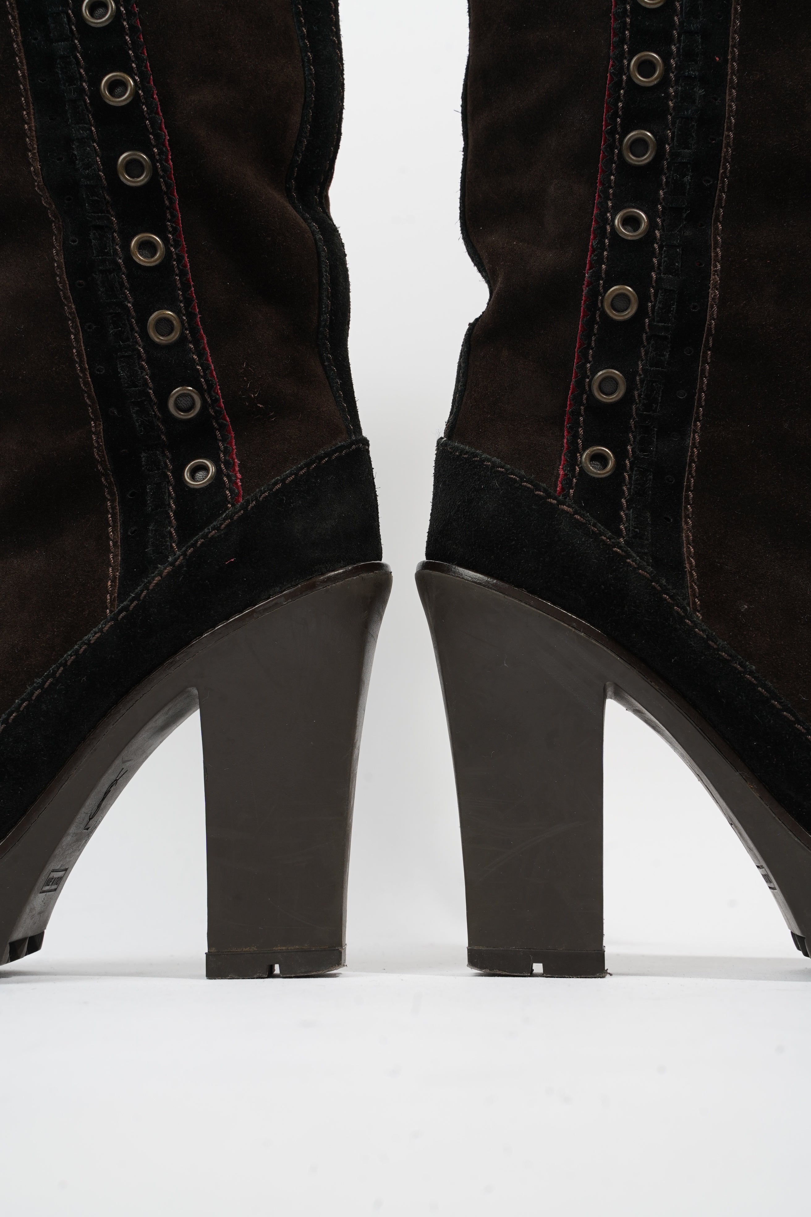 Saint Laurent Block Heel Boot Brown / Black Suede EU 38 UK 5