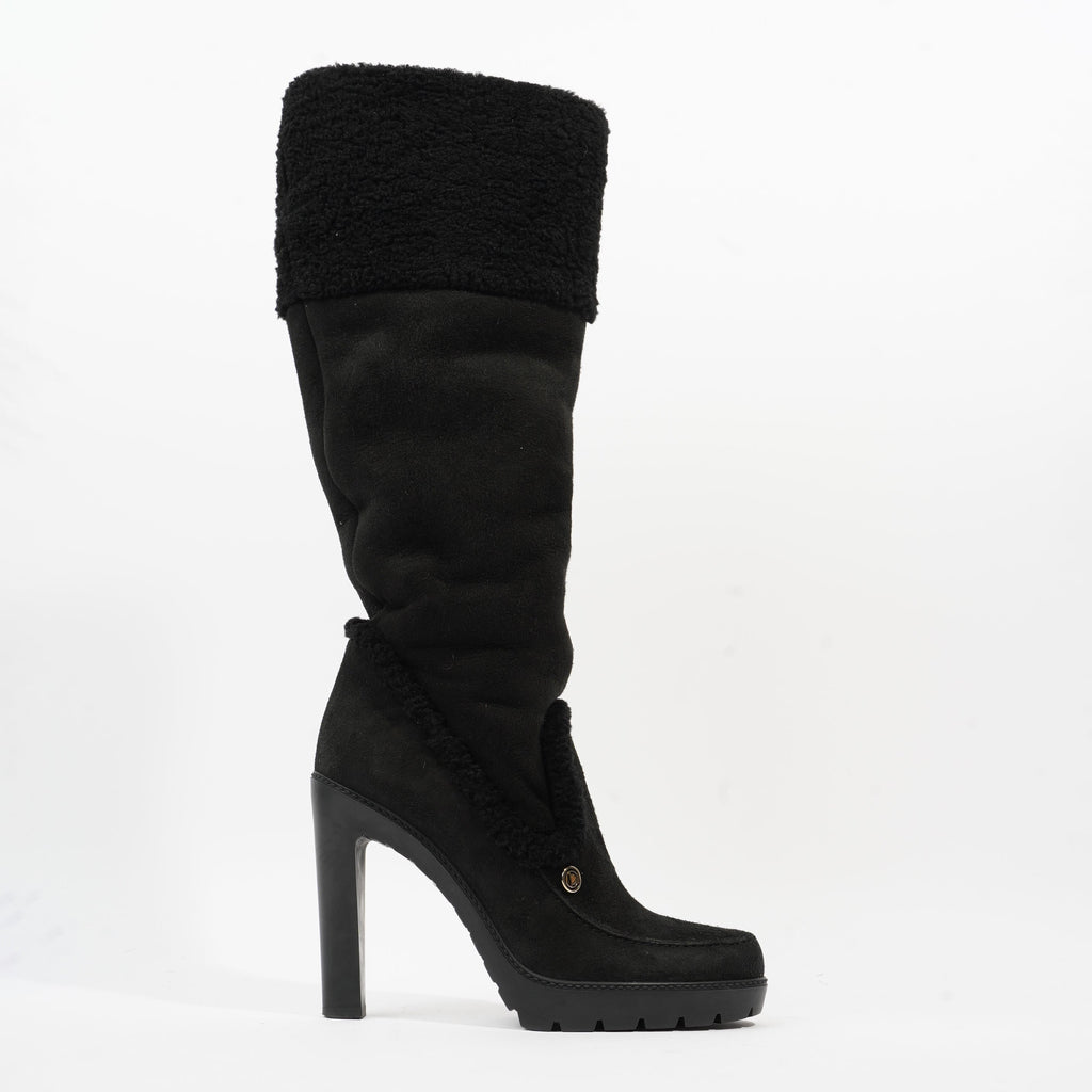 Christian Dior Sheepskin Knee High Boot 110 Black Shearling EU 38 UK 5