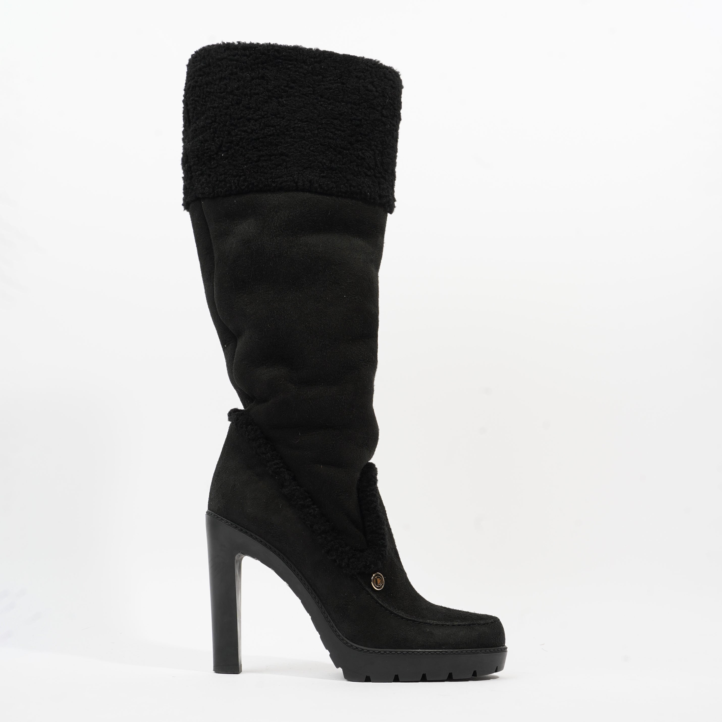 Christian Dior Sheepskin Knee High Boot 110 Black Shearling EU 38 UK 5