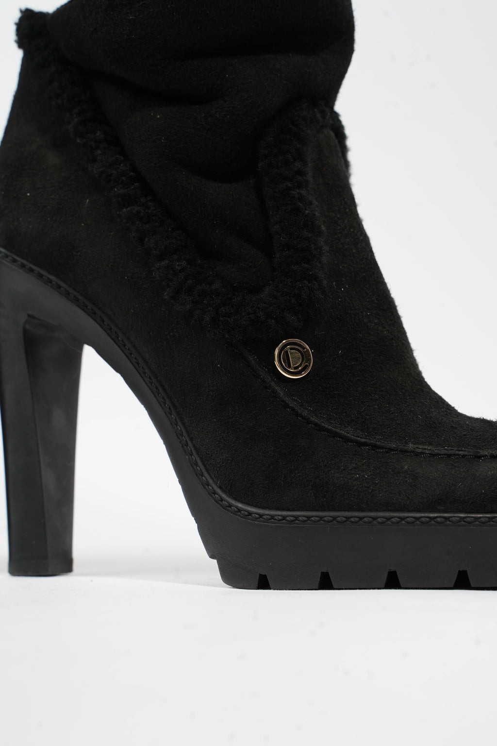 Christian Dior Sheepskin Knee High Boot 110 Black Shearling EU 38 UK 5