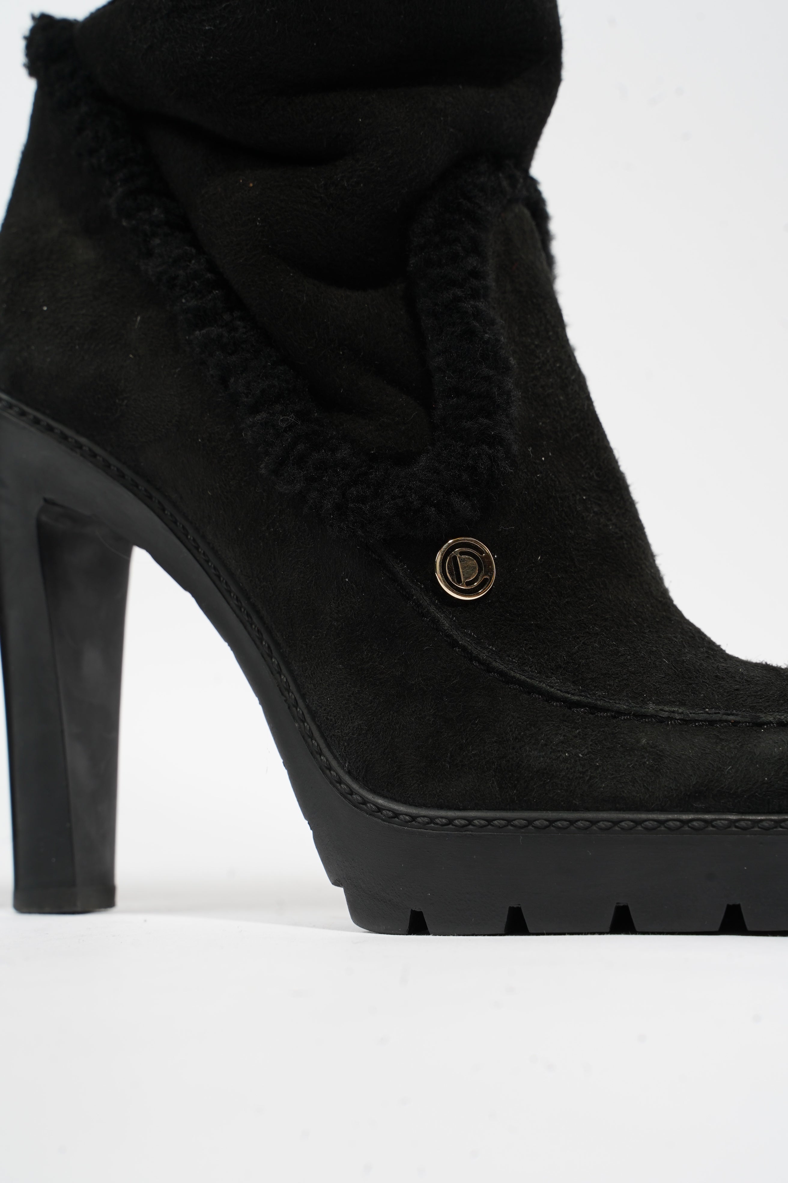 Christian Dior Sheepskin Knee High Boot 110 Black Shearling EU 38 UK 5
