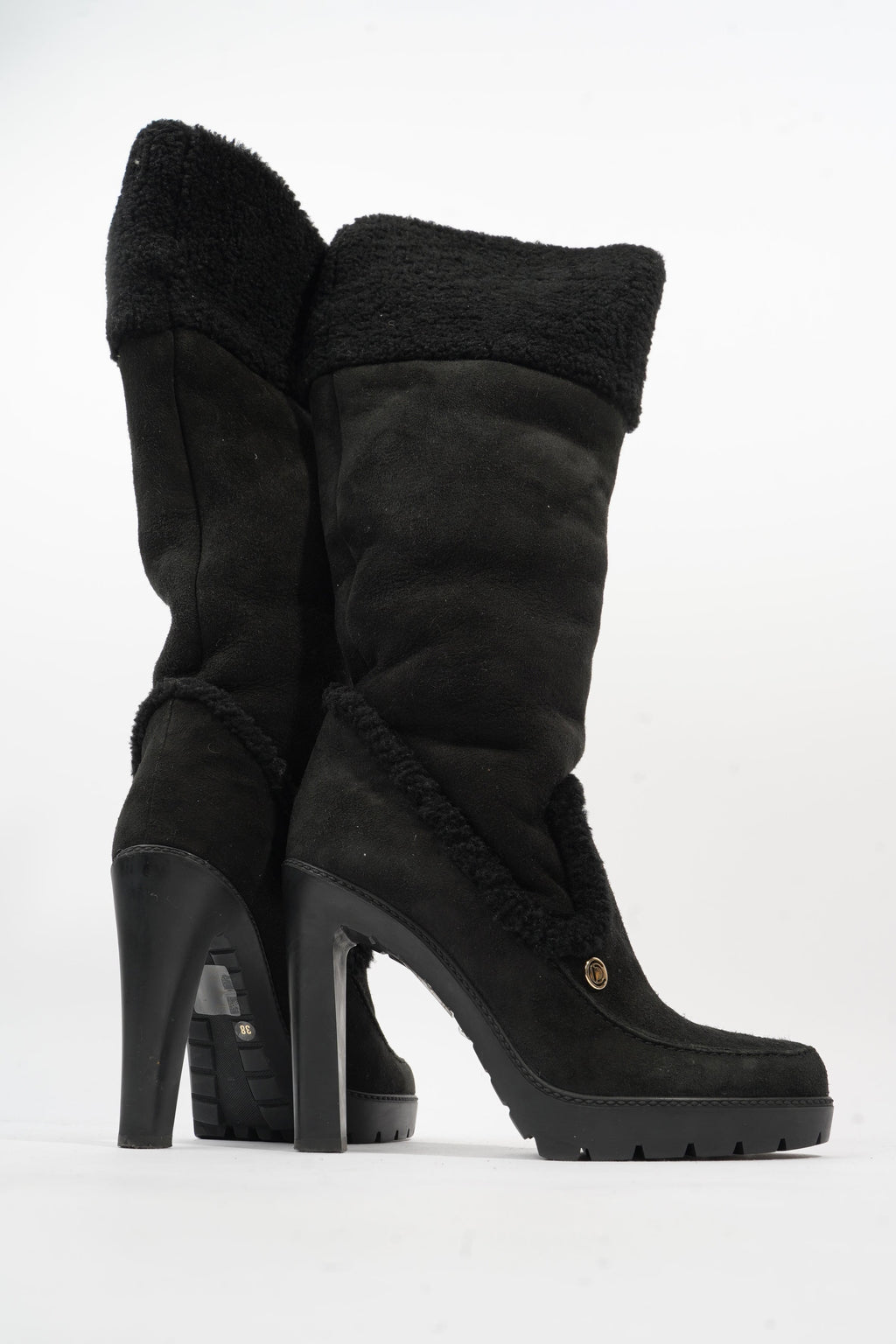 Christian Dior Sheepskin Knee High Boot 110 Black Shearling EU 38 UK 5