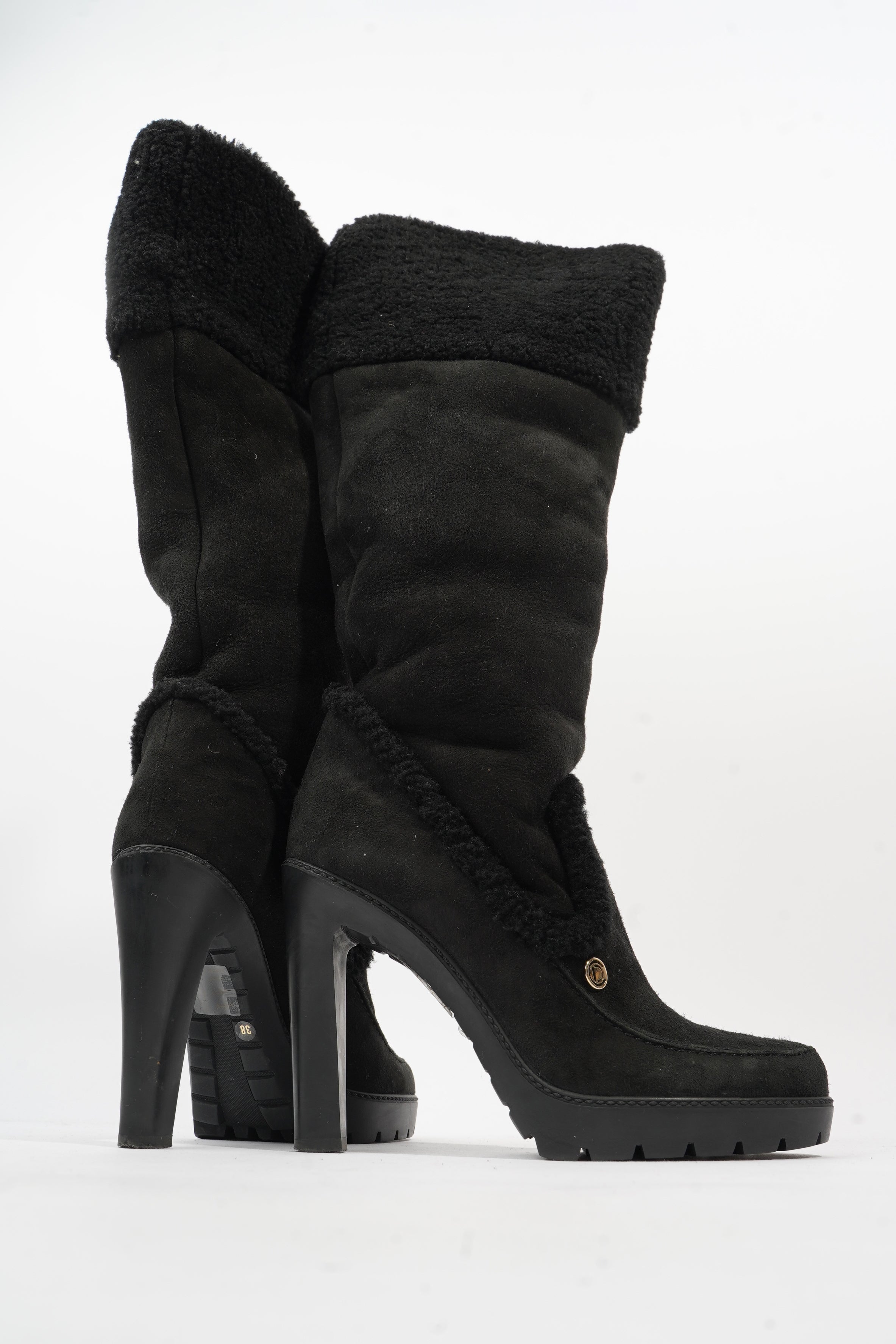 Christian Dior Sheepskin Knee High Boot 110 Black Shearling EU 38 UK 5