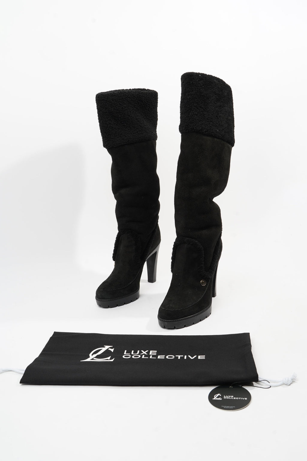 Christian Dior Sheepskin Knee High Boot 110 Black Shearling EU 38 UK 5