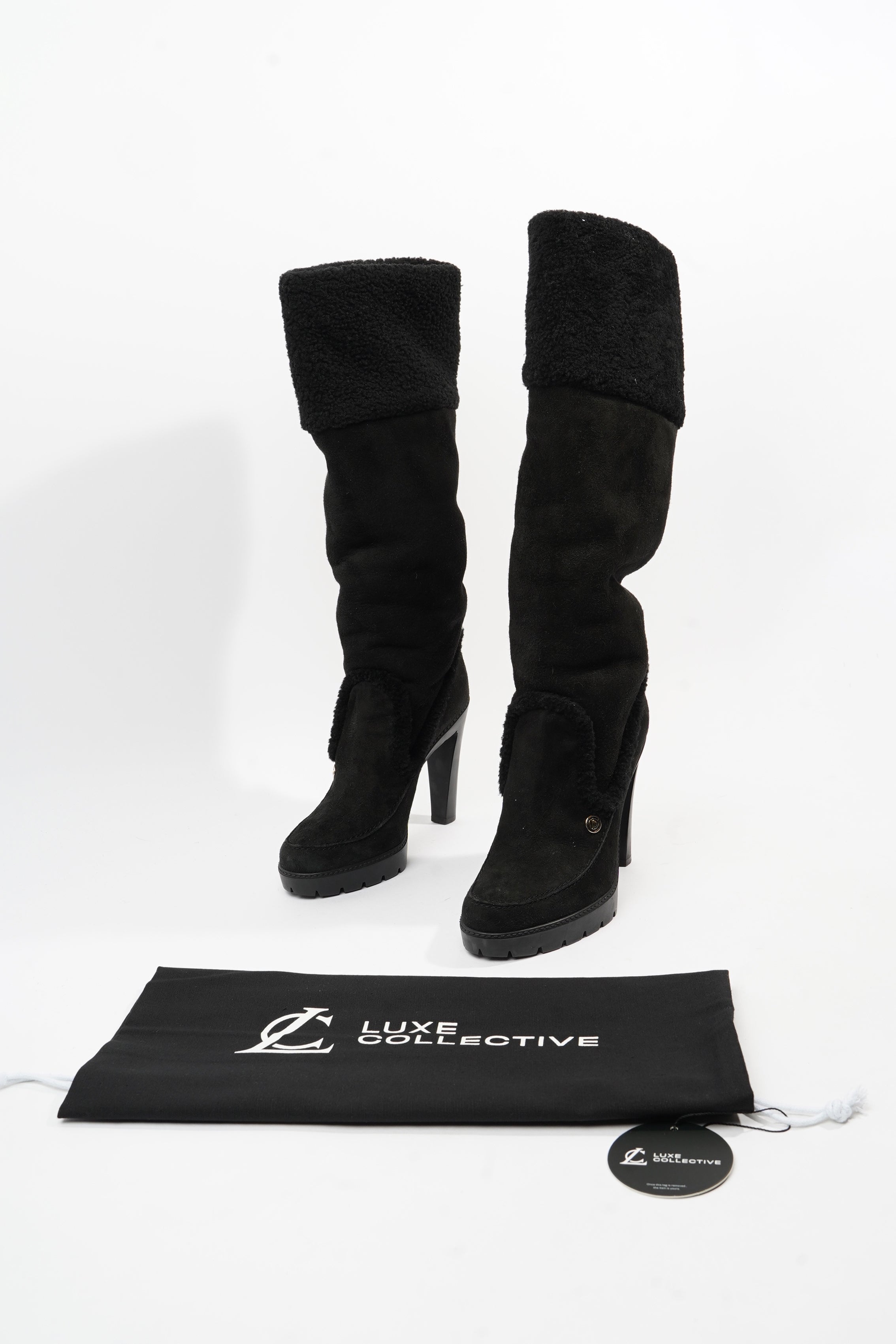 Christian Dior Sheepskin Knee High Boot 110 Black Shearling EU 38 UK 5