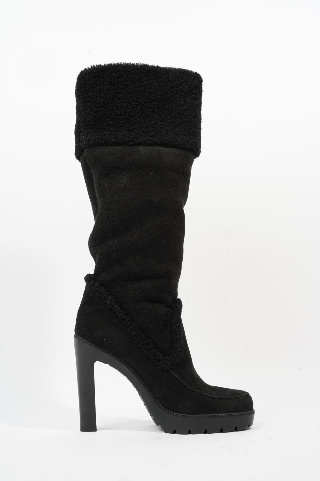 Christian Dior Sheepskin Knee High Boot 110 Black Shearling EU 38 UK 5
