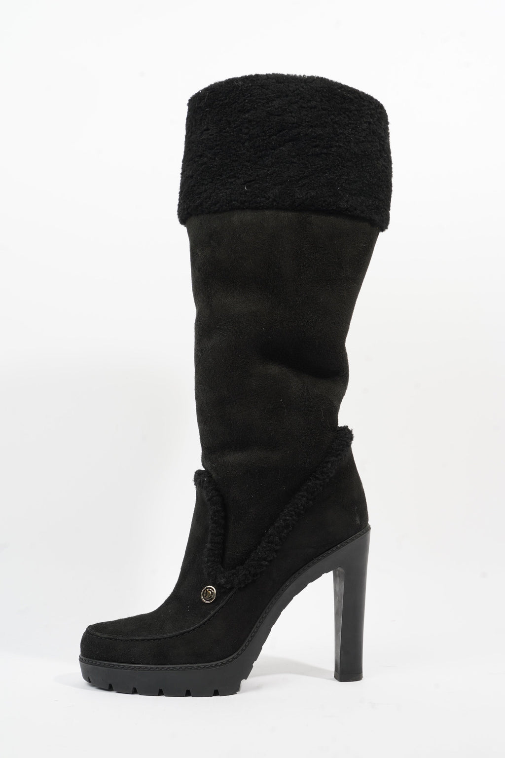 Christian Dior Sheepskin Knee High Boot 110 Black Shearling EU 38 UK 5