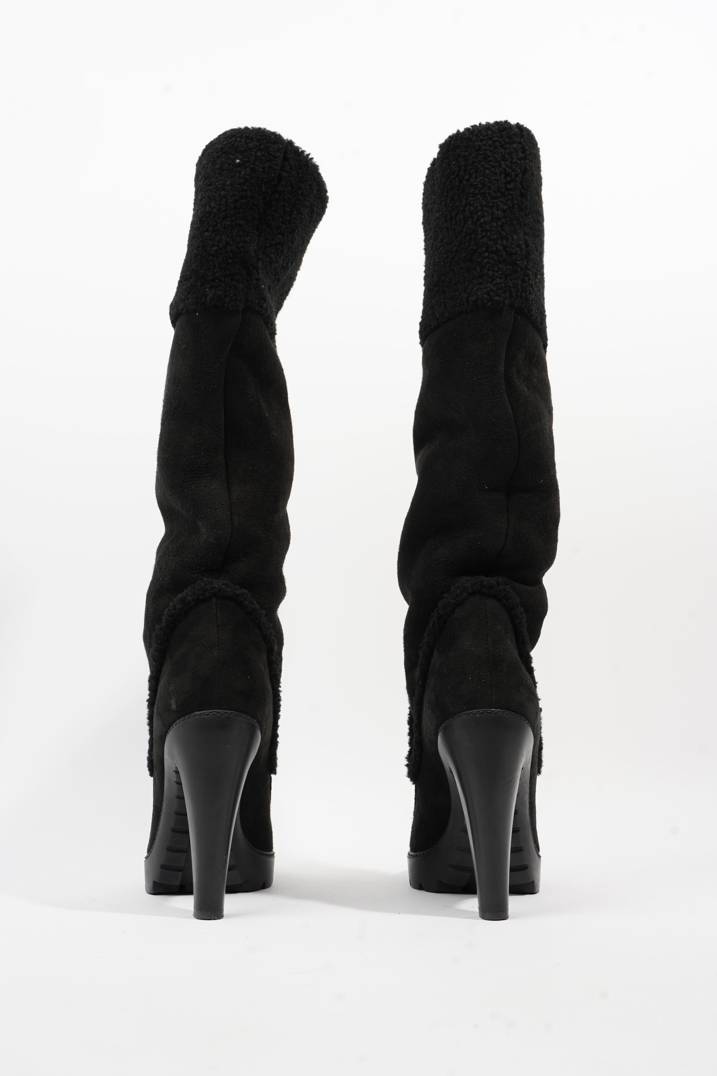 Christian Dior Sheepskin Knee High Boot 110 Black Shearling EU 38 UK 5
