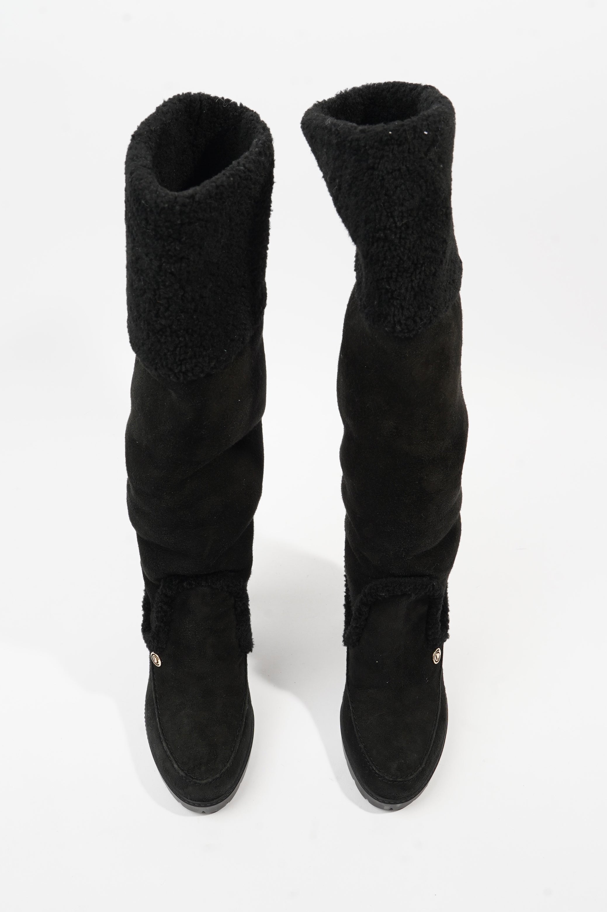 Christian Dior Sheepskin Knee High Boot 110 Black Shearling EU 38 UK 5
