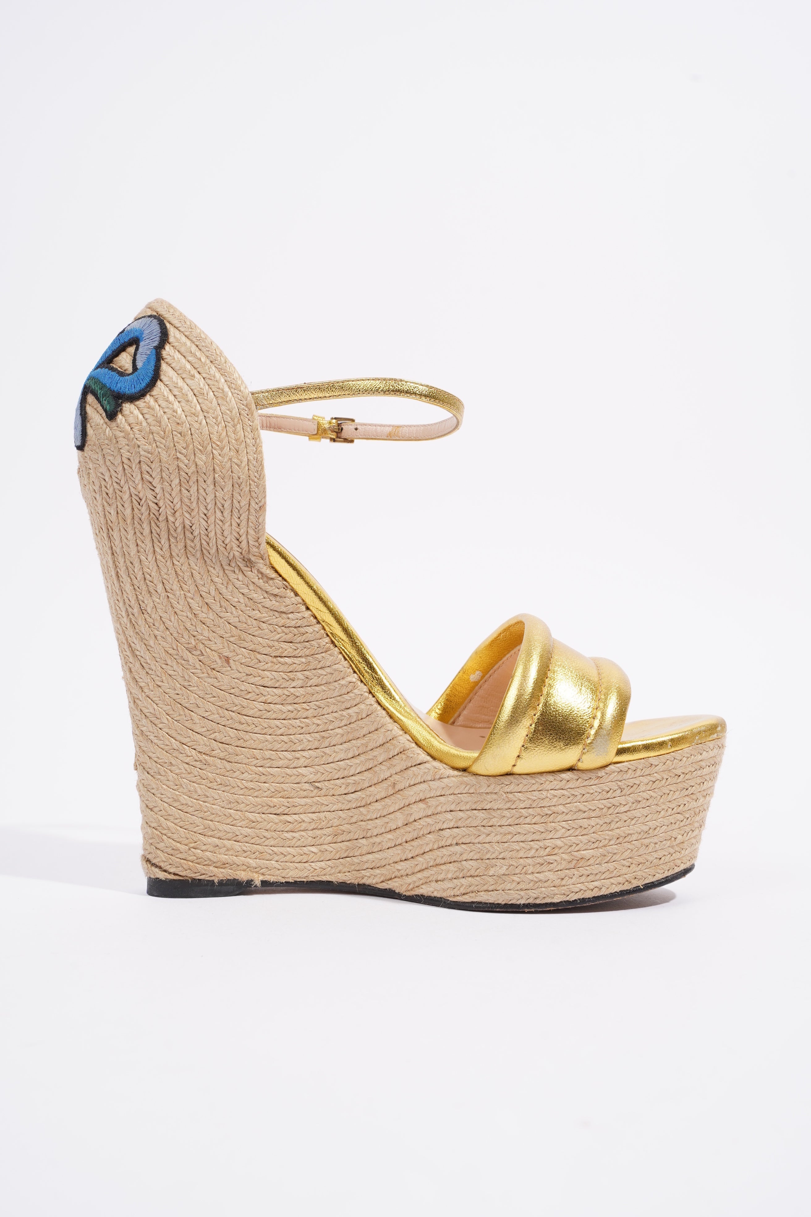 Gucci Wedge Gold Raffia EU 38.5 UK 5.5