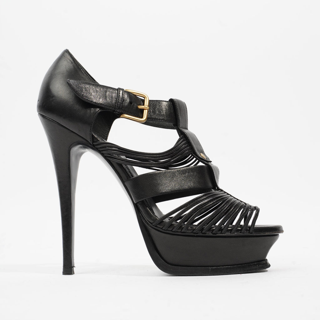 Saint Laurent Tribute Sandal 130 Black Leather EU 38 UK 5