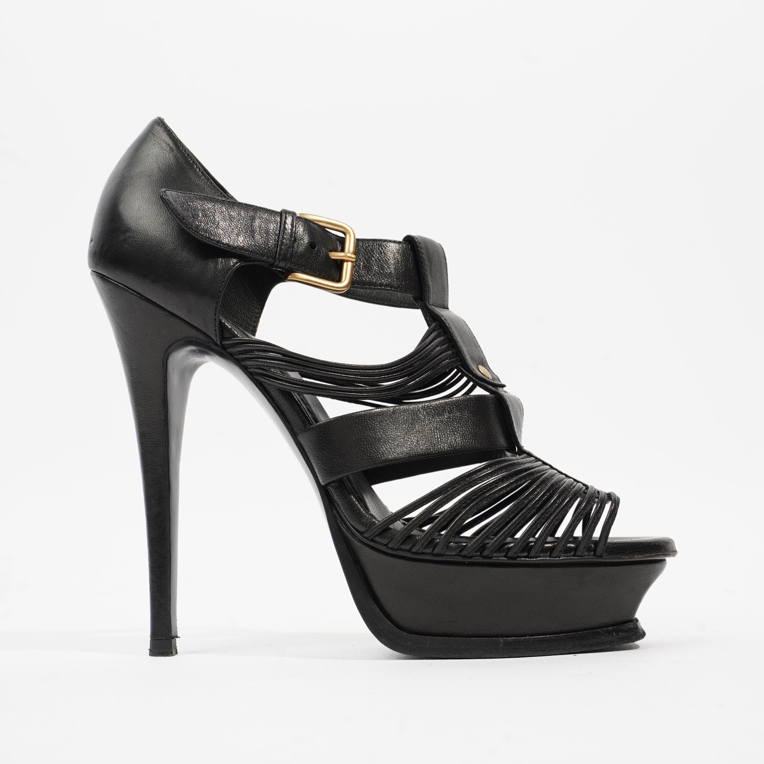 Saint Laurent Tribute Sandal 130 Black Leather EU 38 UK 5