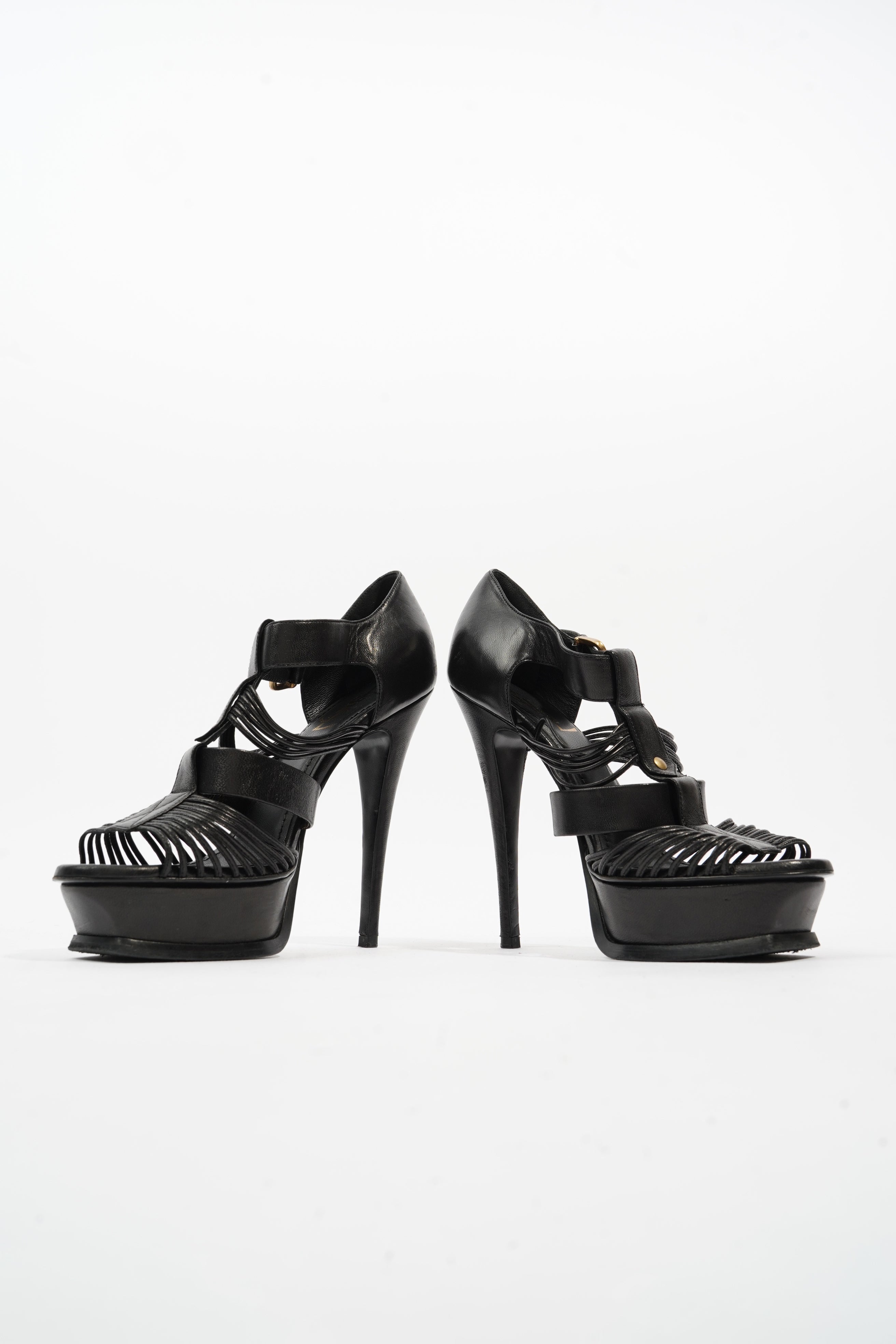 Saint Laurent Tribute Sandal 130 Black Leather EU 38 UK 5