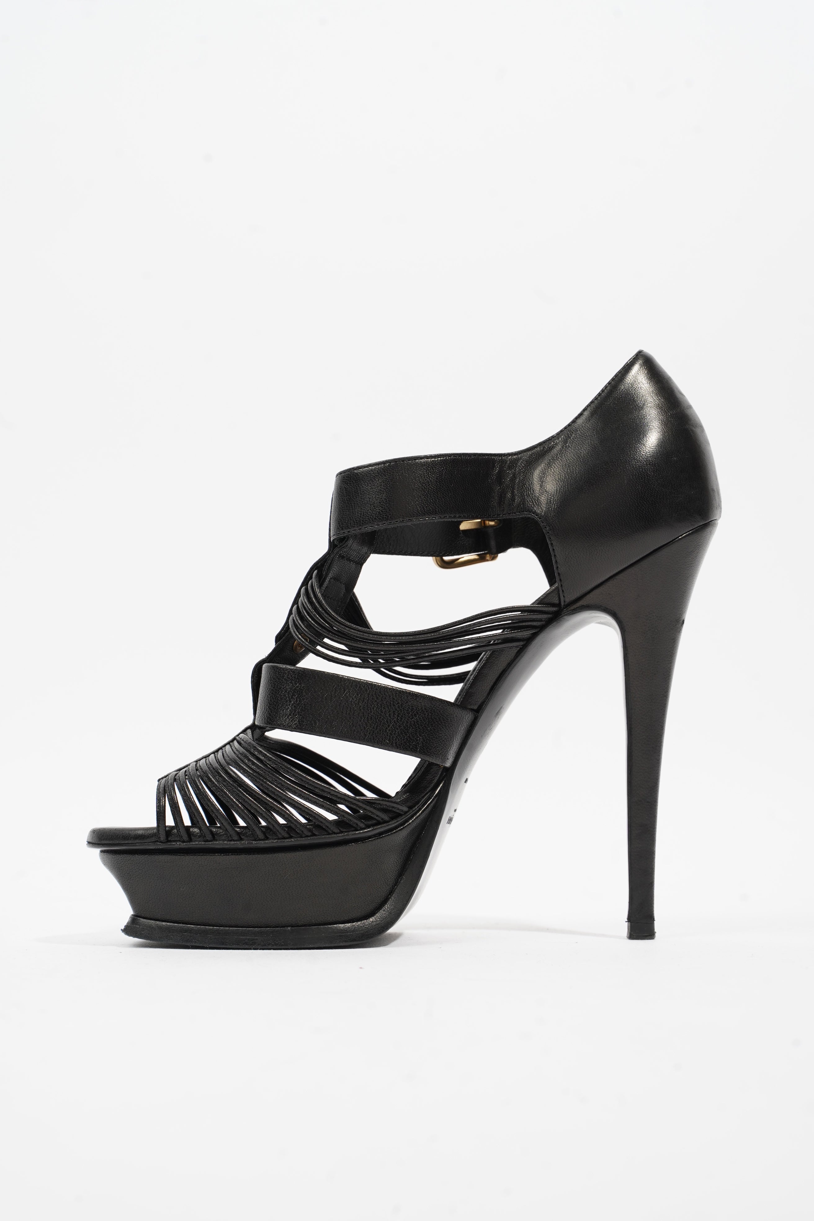 Saint Laurent Tribute Sandal 130 Black Leather EU 38 UK 5