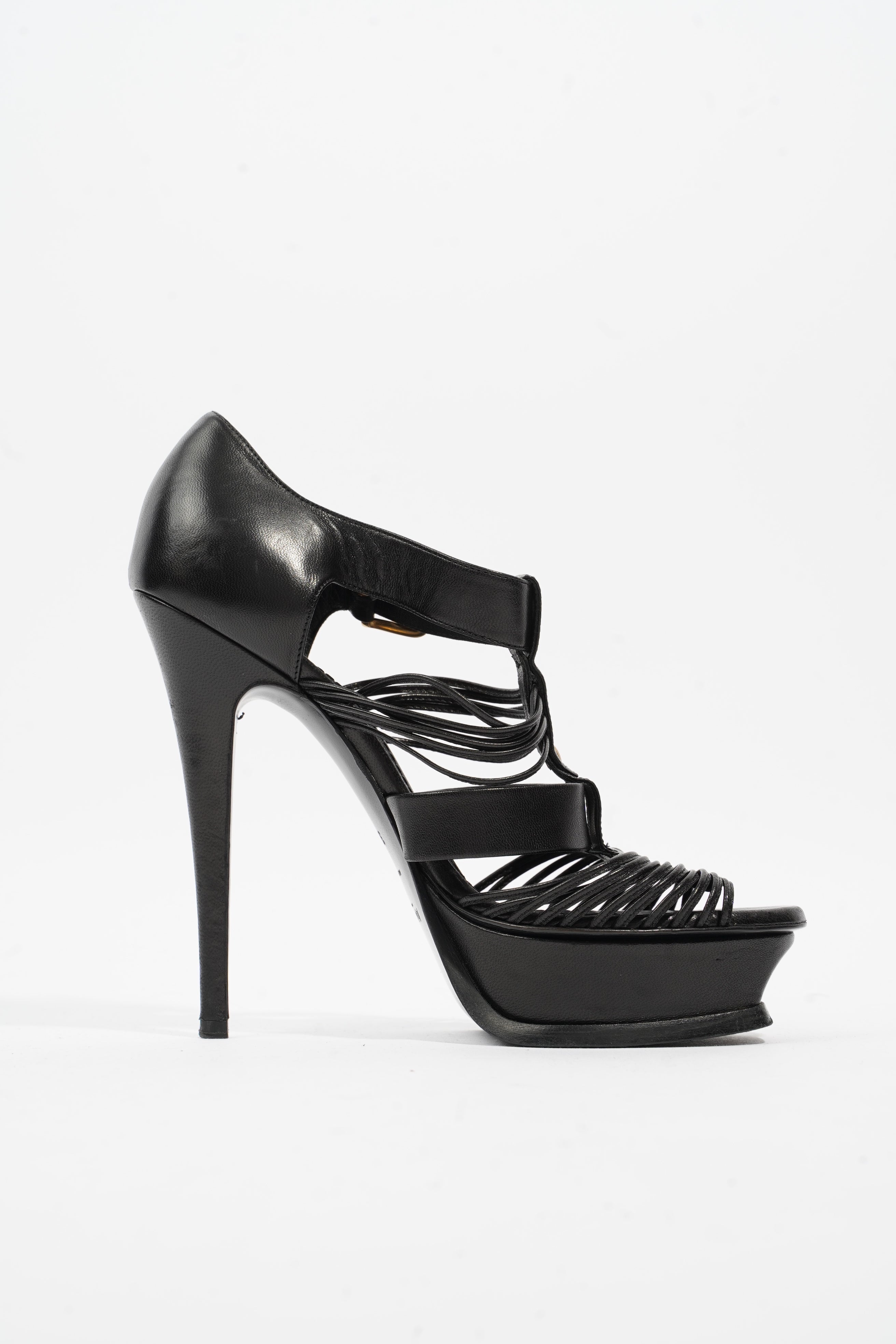 Saint Laurent Tribute Sandal 130 Black Leather EU 38 UK 5