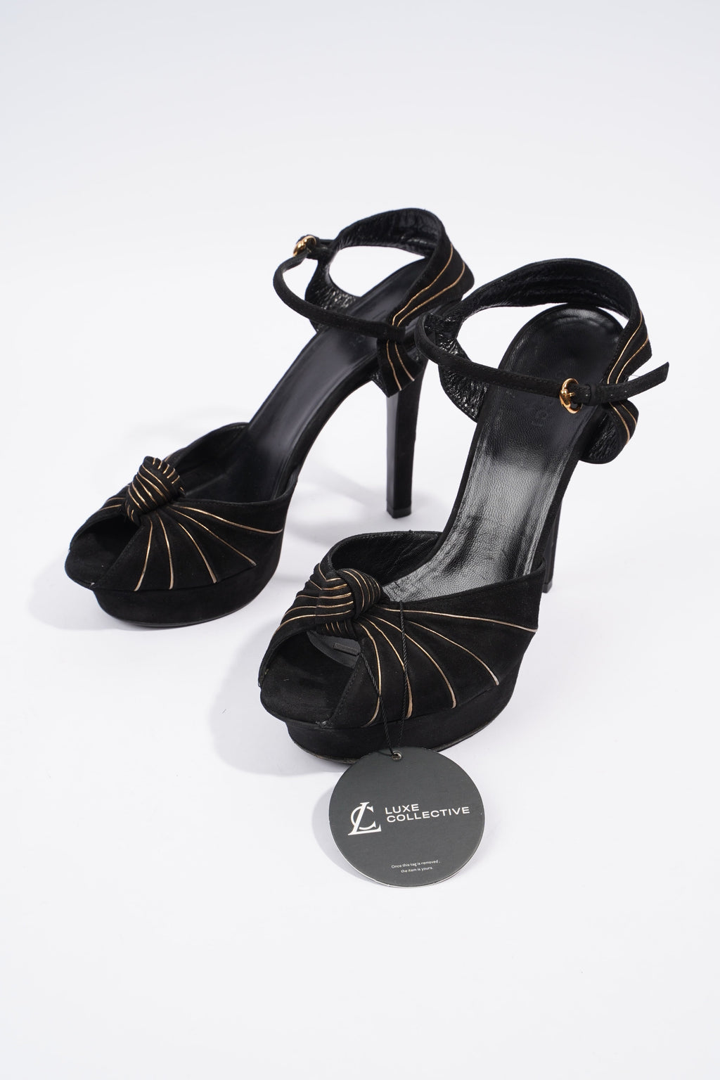 Gucci Heeled Sandal 120 Black Suede EU 38 UK 5